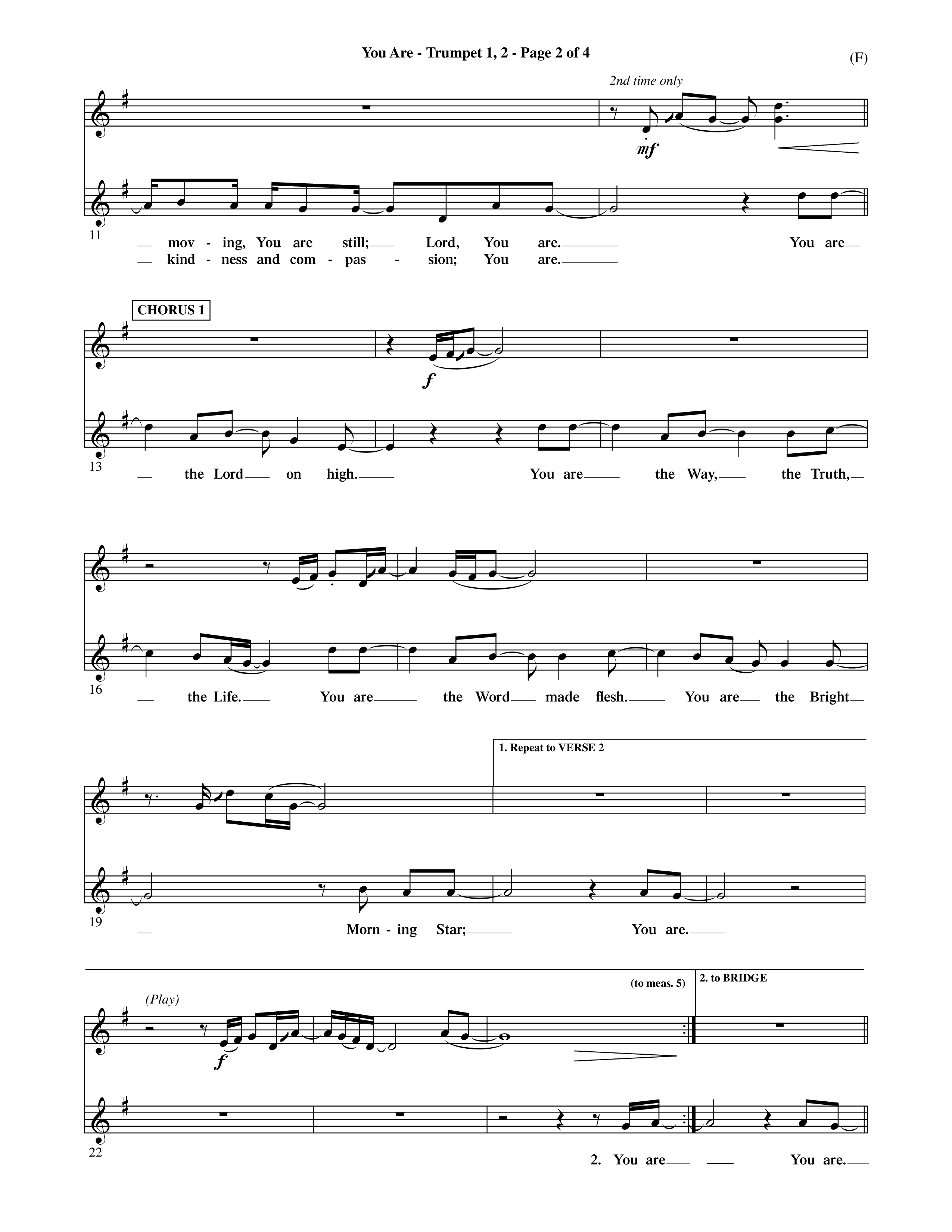 You Are (Choral Anthem SATB) Trumpet 1,2 (Word Music Choral / Orch. David Shipps)