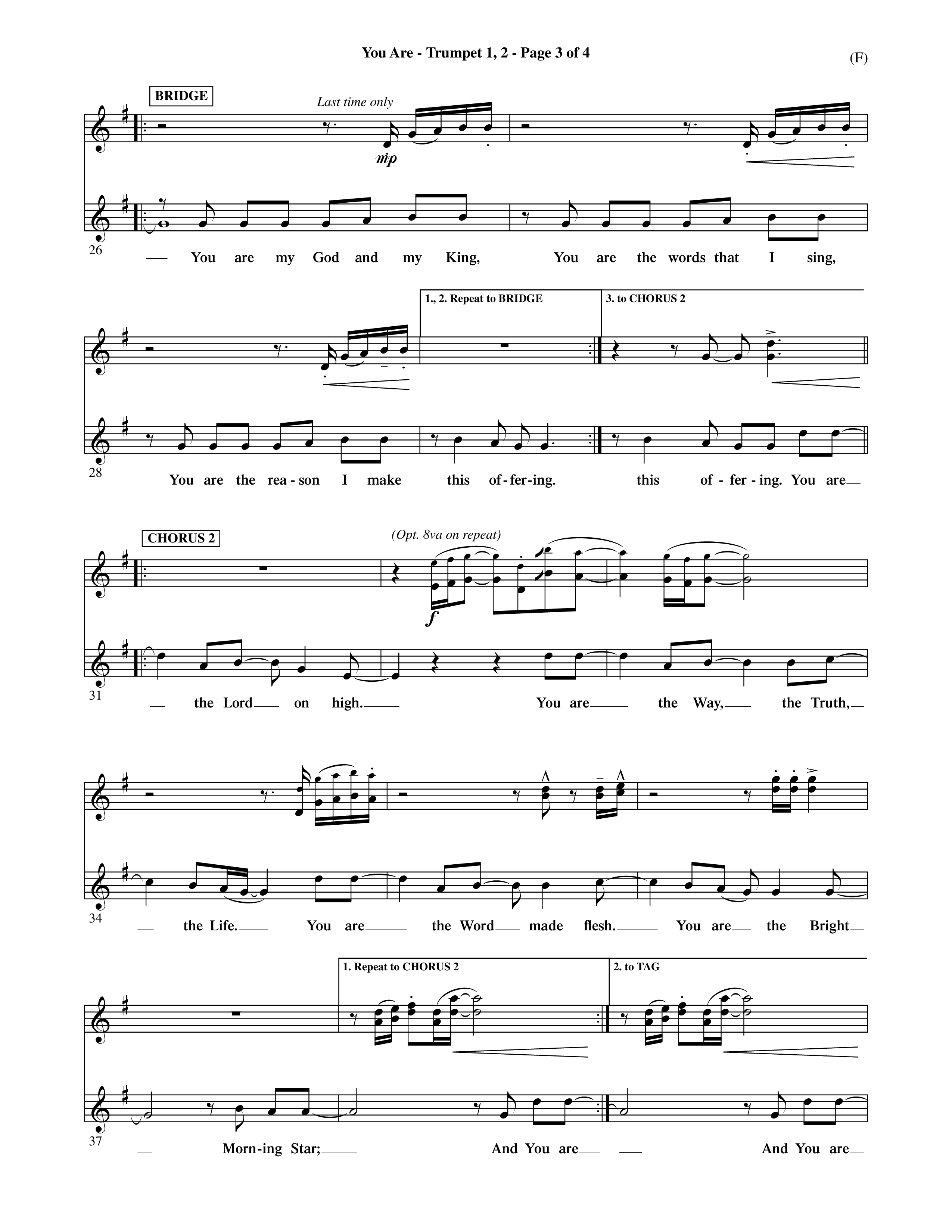 You Are (Choral Anthem SATB) Trumpet 1,2 (Word Music Choral / Orch. David Shipps)