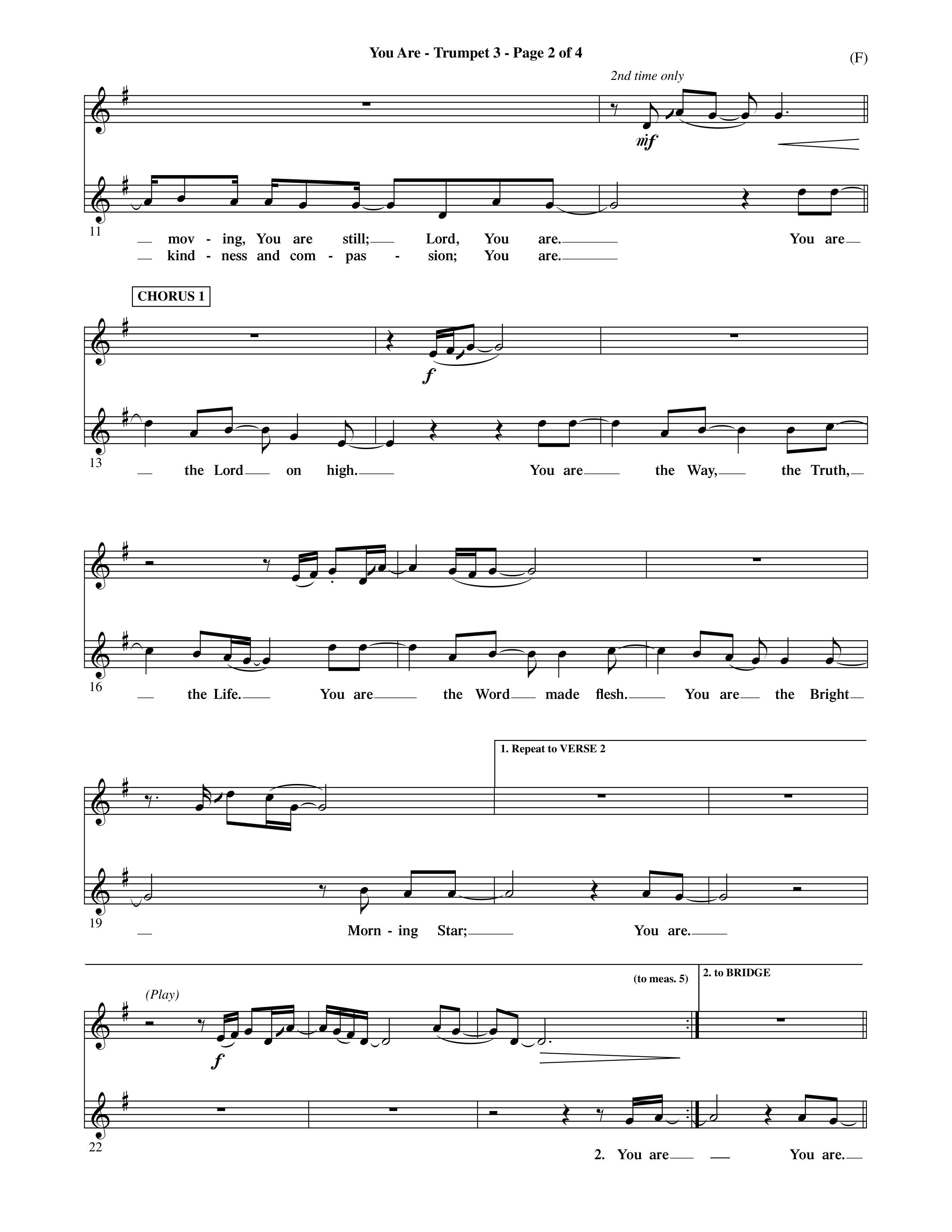 You Are (Choral Anthem SATB) Trumpet 3 (Word Music Choral / Orch. David Shipps)