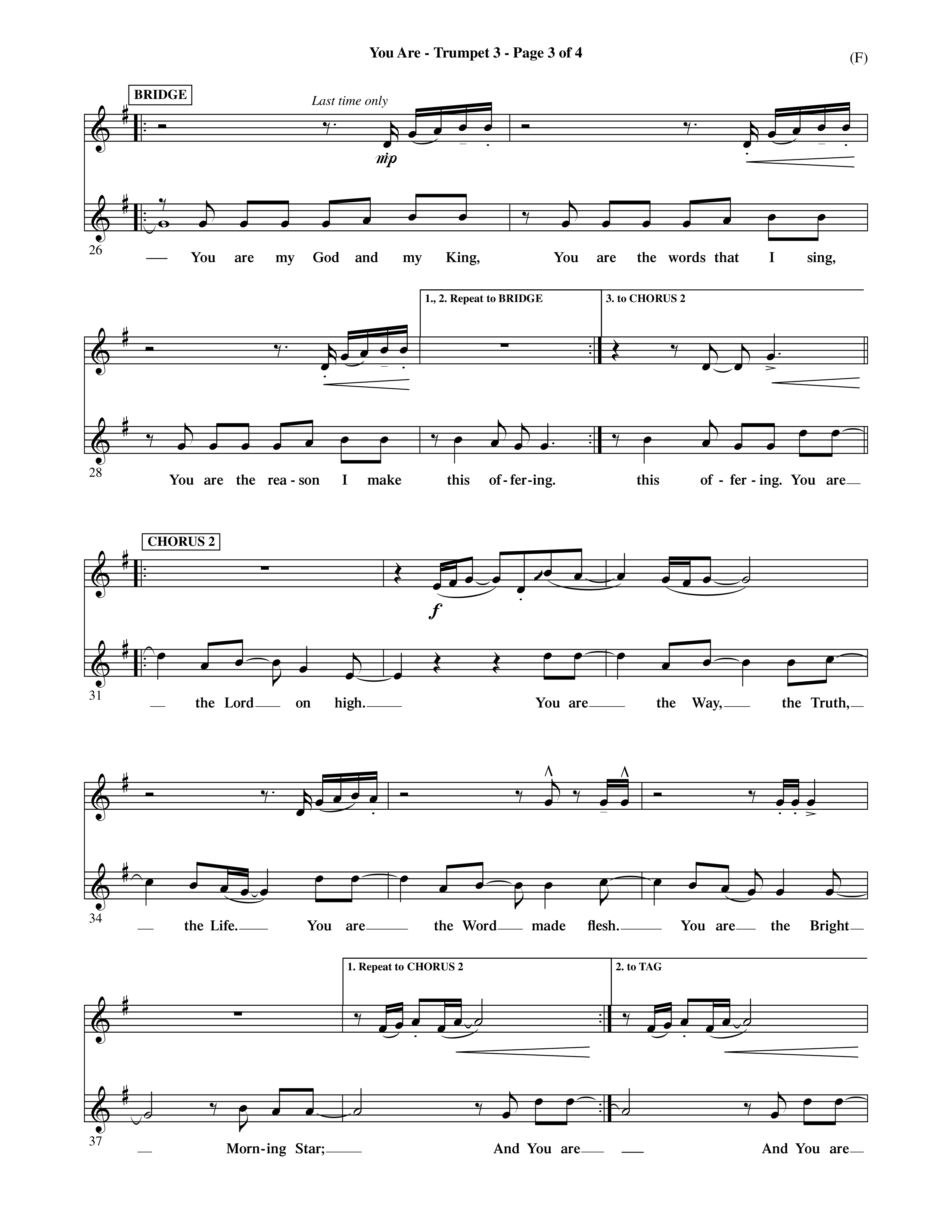 You Are (Choral Anthem SATB) Trumpet 3 (Word Music Choral / Orch. David Shipps)