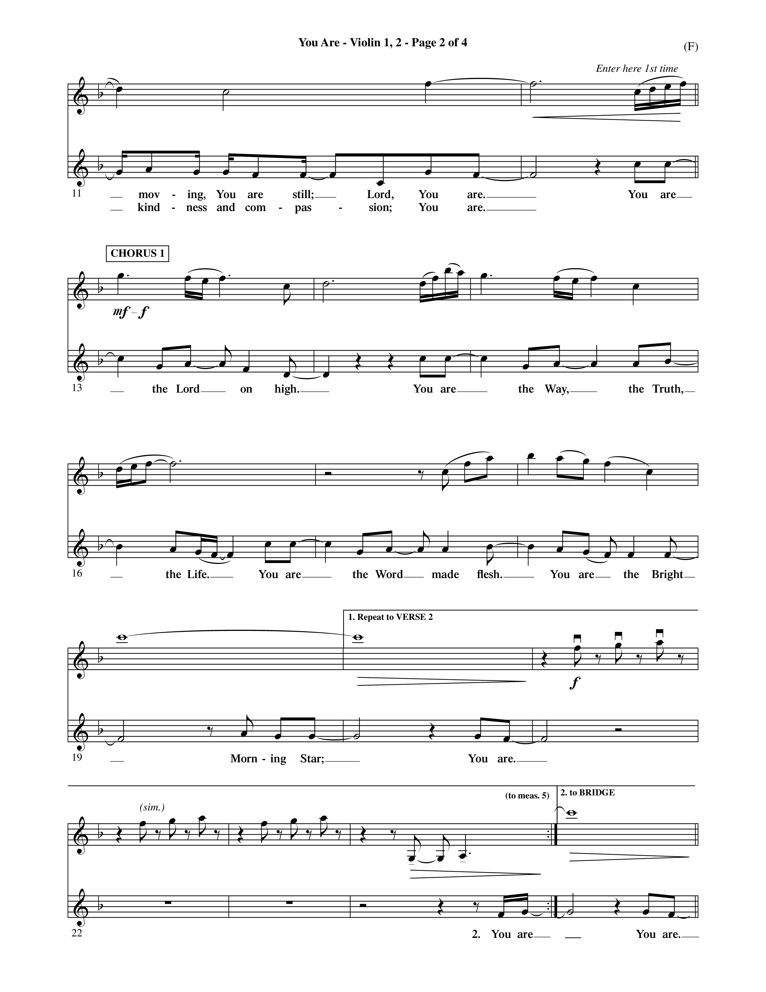 You Are (Choral Anthem SATB) Violin 1/2 (Word Music Choral / Orch. David Shipps)