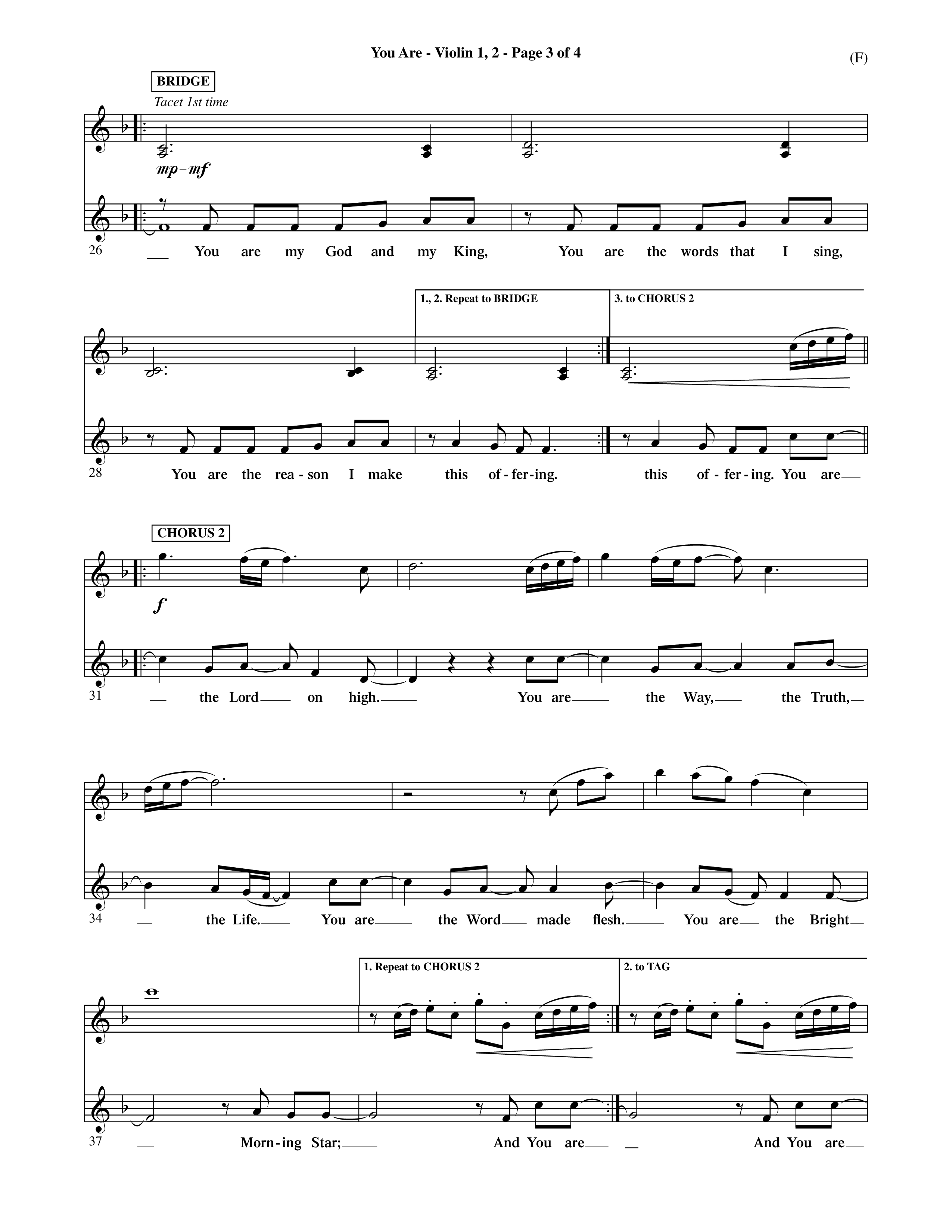 You Are (Choral Anthem SATB) Violin 1/2 (Word Music Choral / Orch. David Shipps)