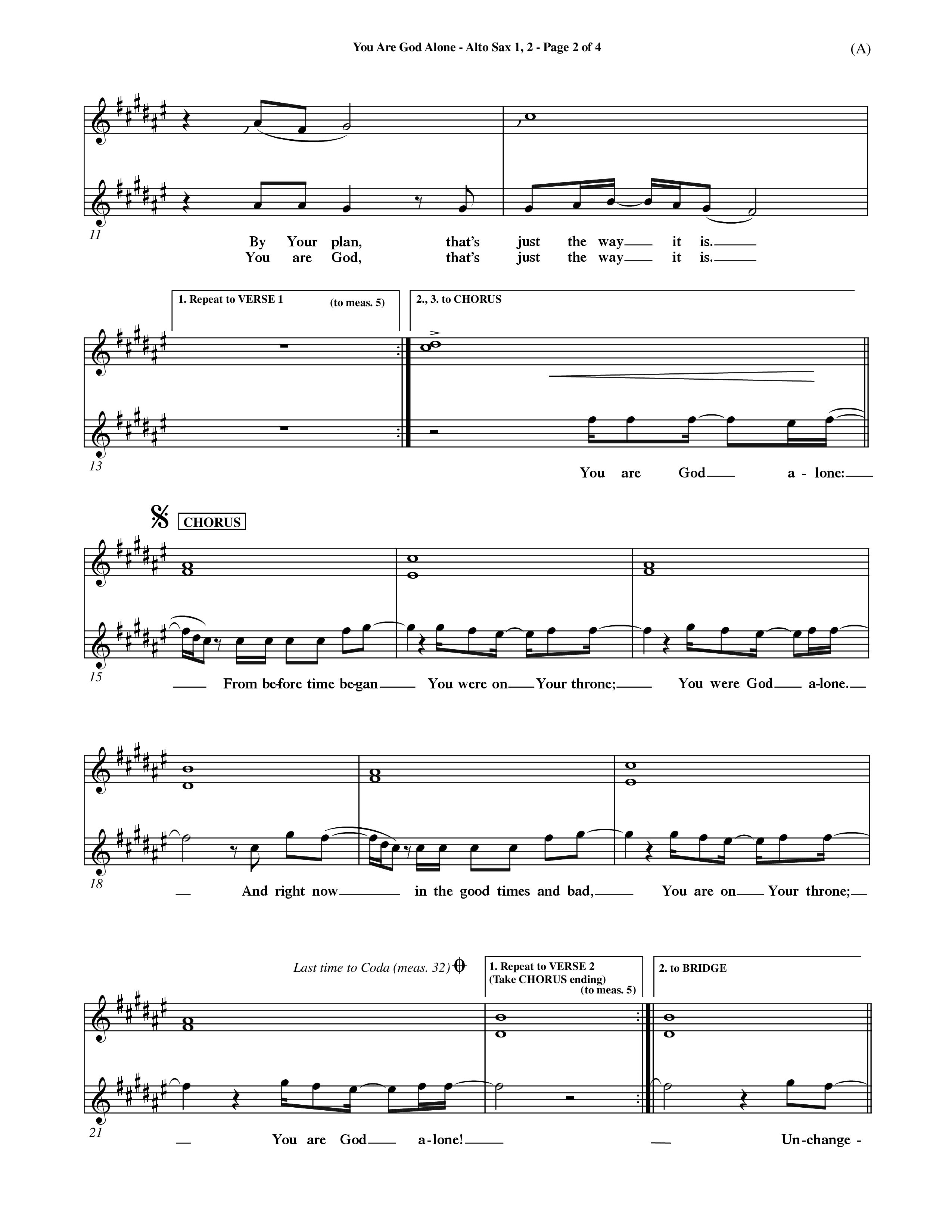 You Are God Alone (Choral Anthem SATB) Alto Sax 1/2 (Word Music Choral / Orch. Jim Gray)