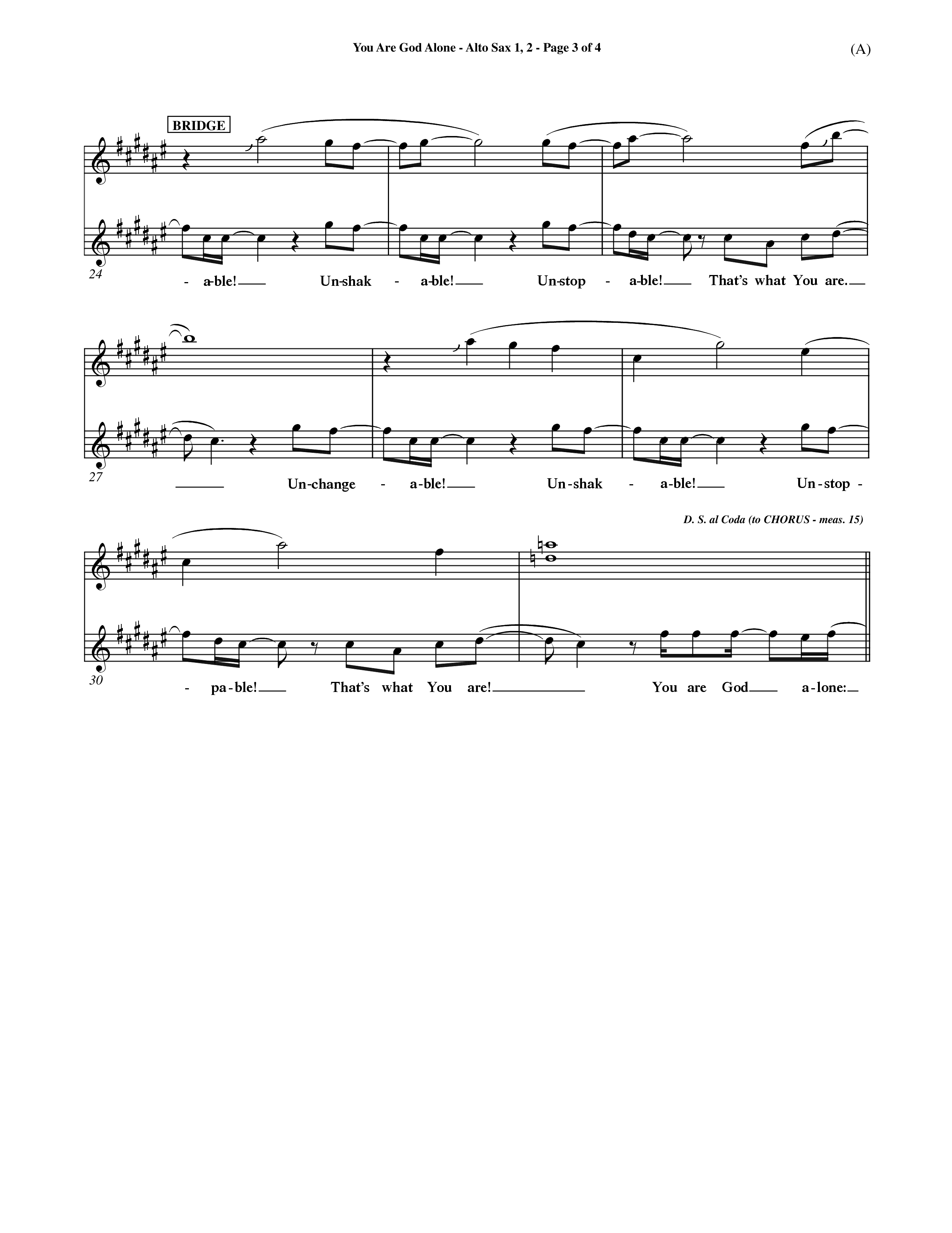 You Are God Alone (Choral Anthem SATB) Alto Sax 1/2 (Word Music Choral / Orch. Jim Gray)