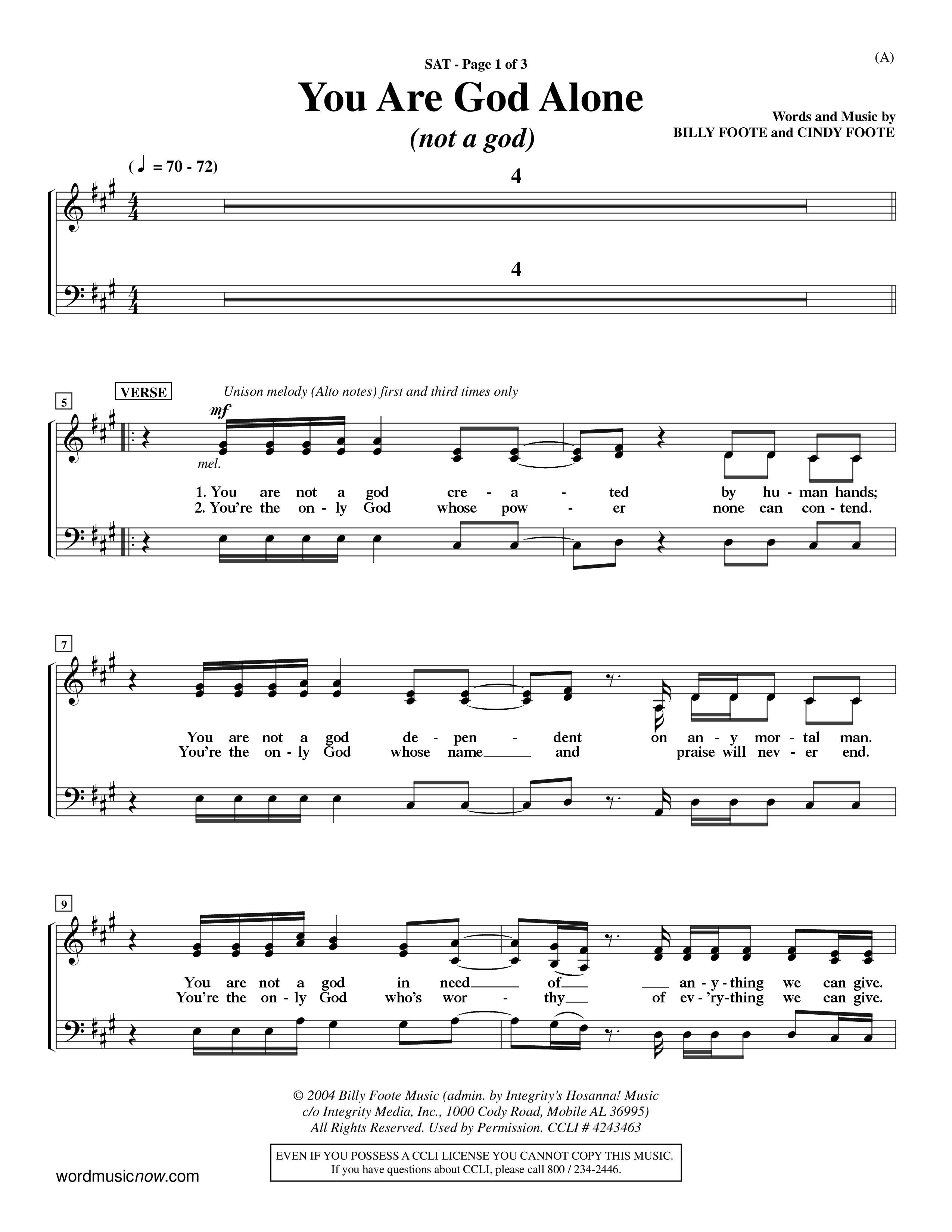 You Are God Alone (Choral Anthem SATB) Lead Sheet (SAT) (Word Music Choral / Orch. Jim Gray)
