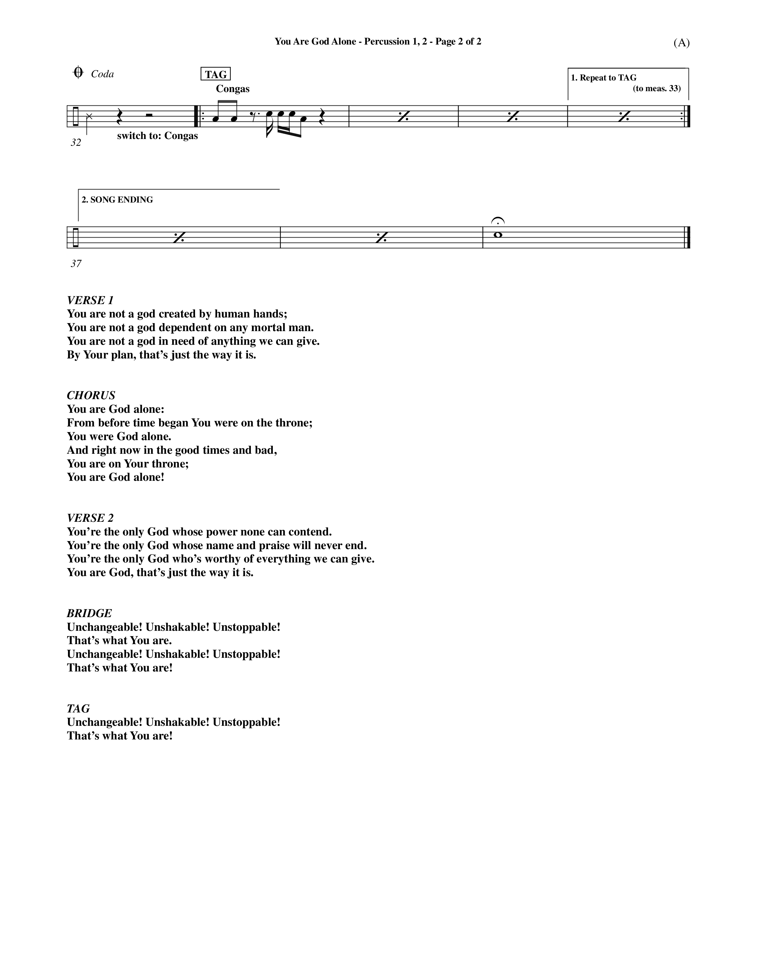 You Are God Alone (Choral Anthem SATB) Percussion 1/2 (Word Music Choral / Orch. Jim Gray)