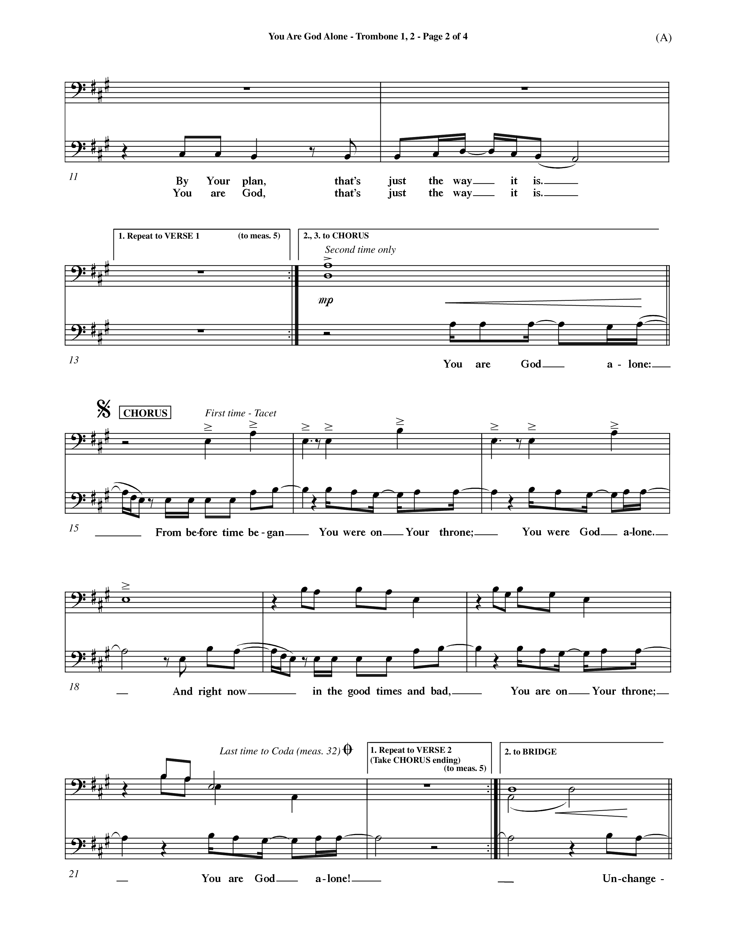 You Are God Alone (Choral Anthem SATB) Trombone 1/2 (Word Music Choral / Orch. Jim Gray)