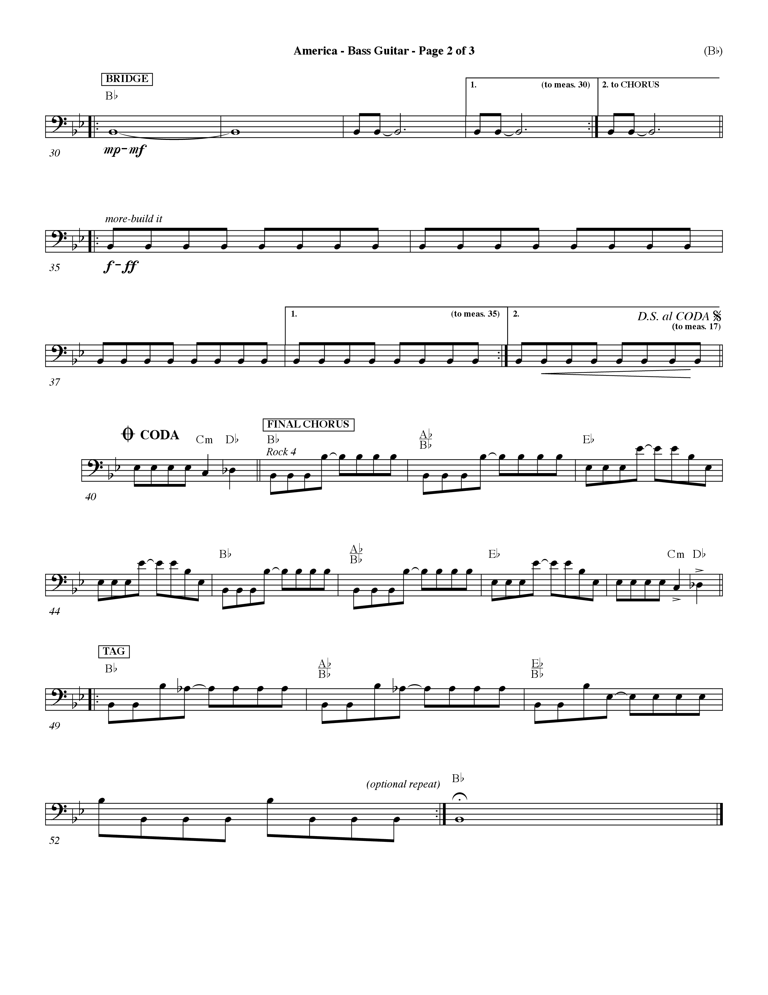 America (Choral Anthem SATB) Bass Guitar (Word Music Choral / Orch. Dave Williamson)