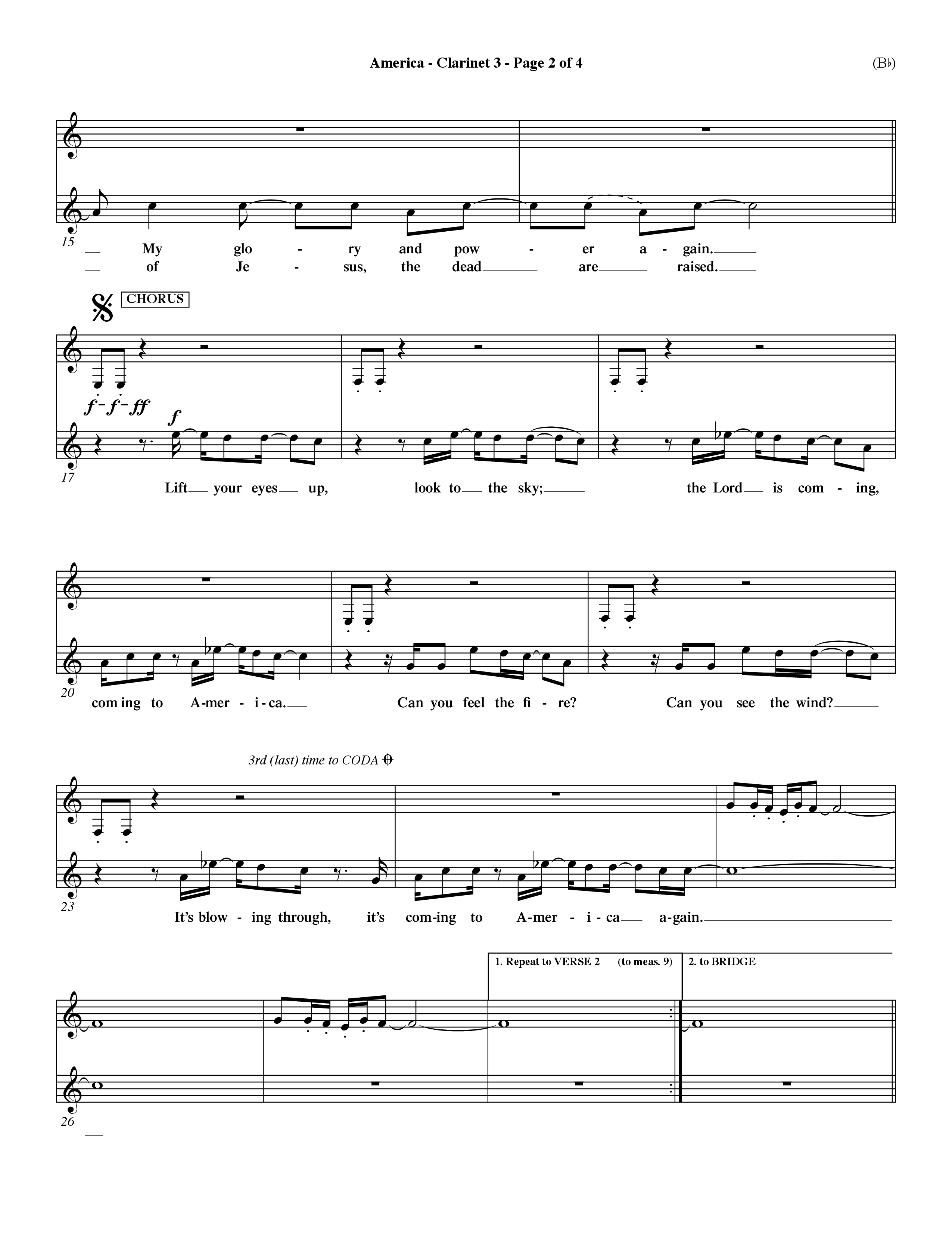 America (Choral Anthem SATB) Clarinet 3 (Word Music Choral / Orch. Dave Williamson)