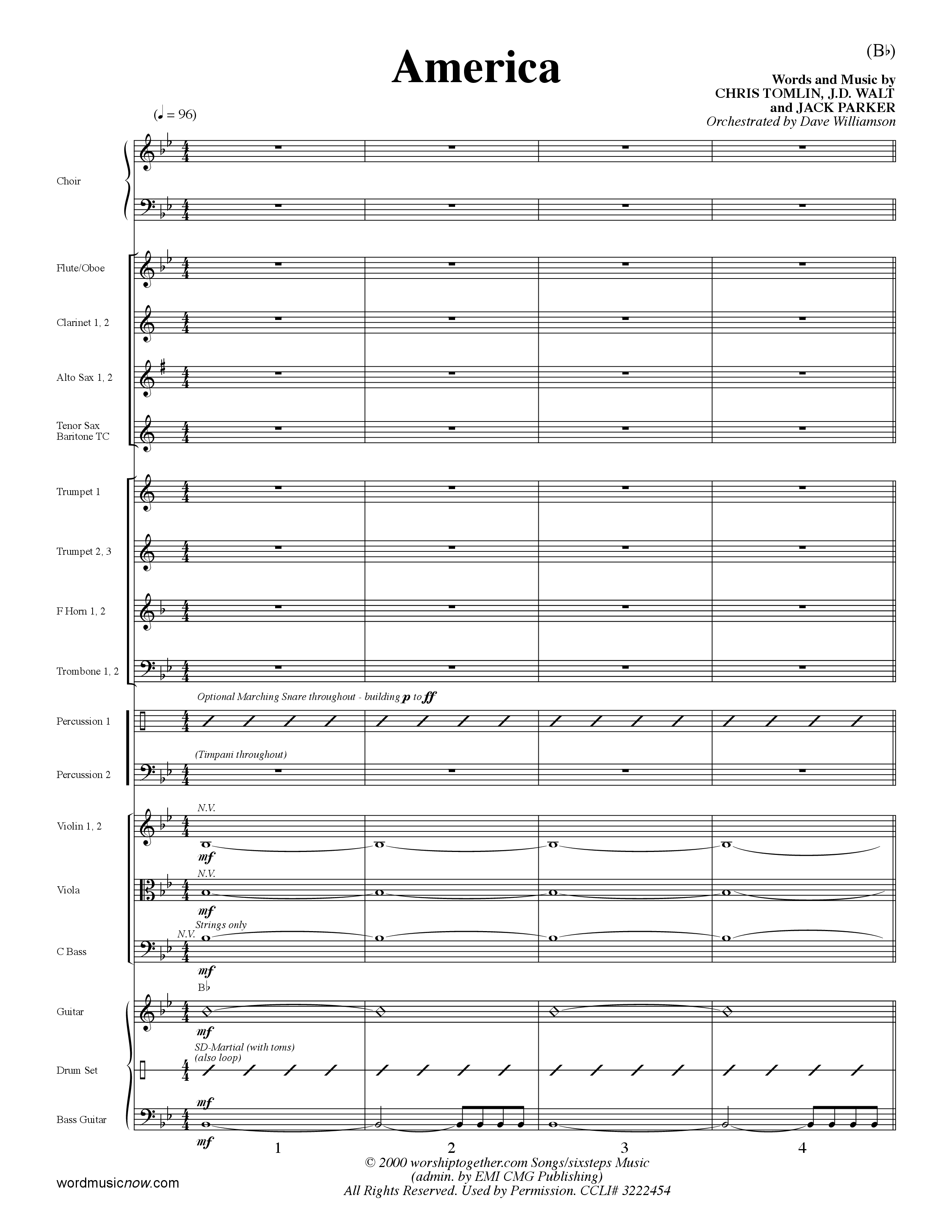 America (Choral Anthem SATB) Conductor's Score (Word Music Choral / Orch. Dave Williamson)