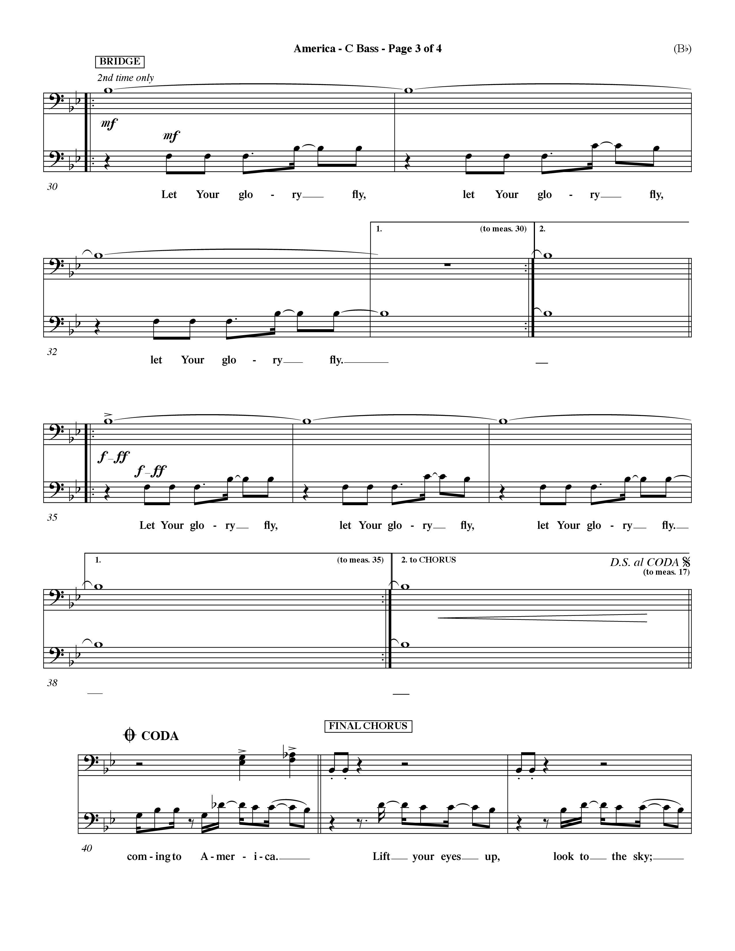 America (Choral Anthem SATB) Contrabass (Word Music Choral / Orch. Dave Williamson)