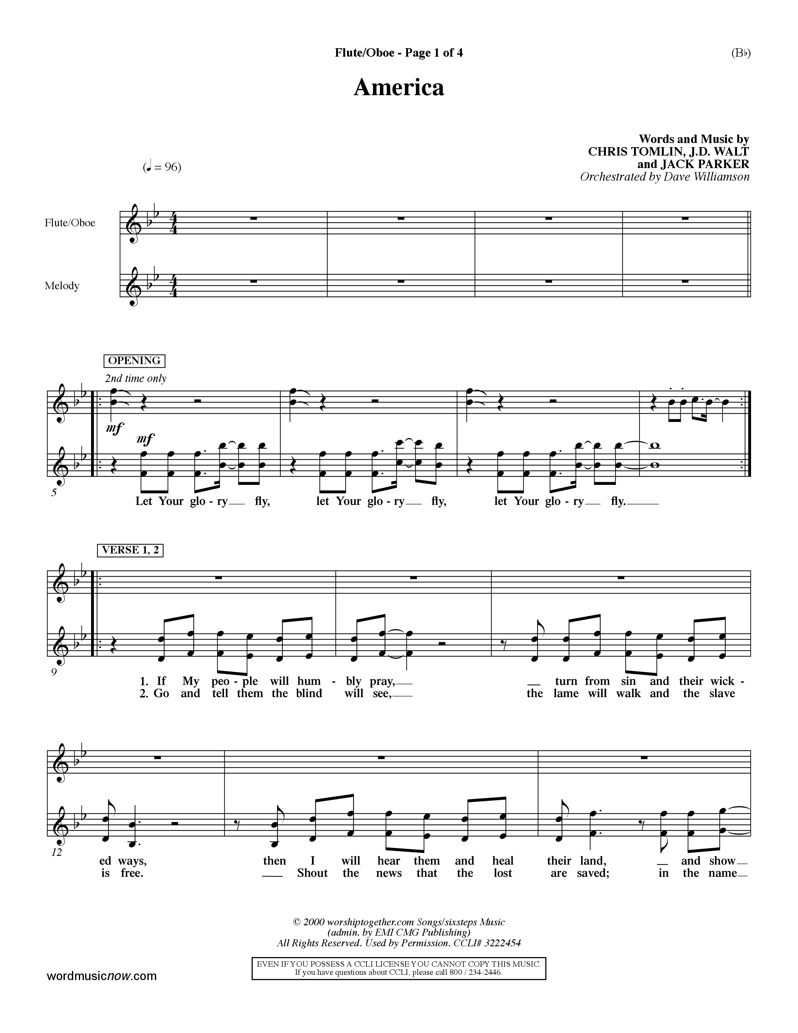 America (Choral Anthem SATB) Flute/Oboe (Word Music Choral / Orch. Dave Williamson)