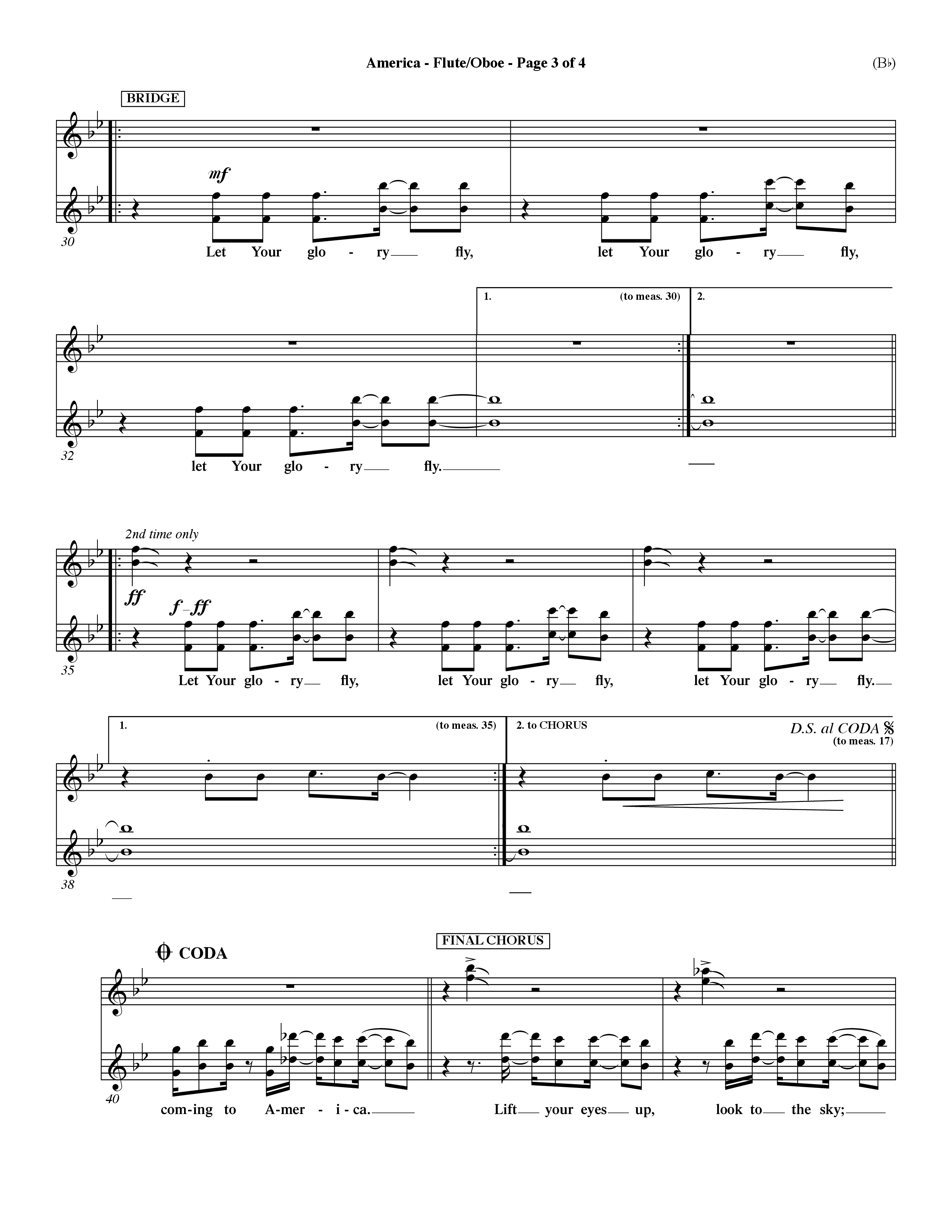 America (Choral Anthem SATB) Flute/Oboe (Word Music Choral / Orch. Dave Williamson)
