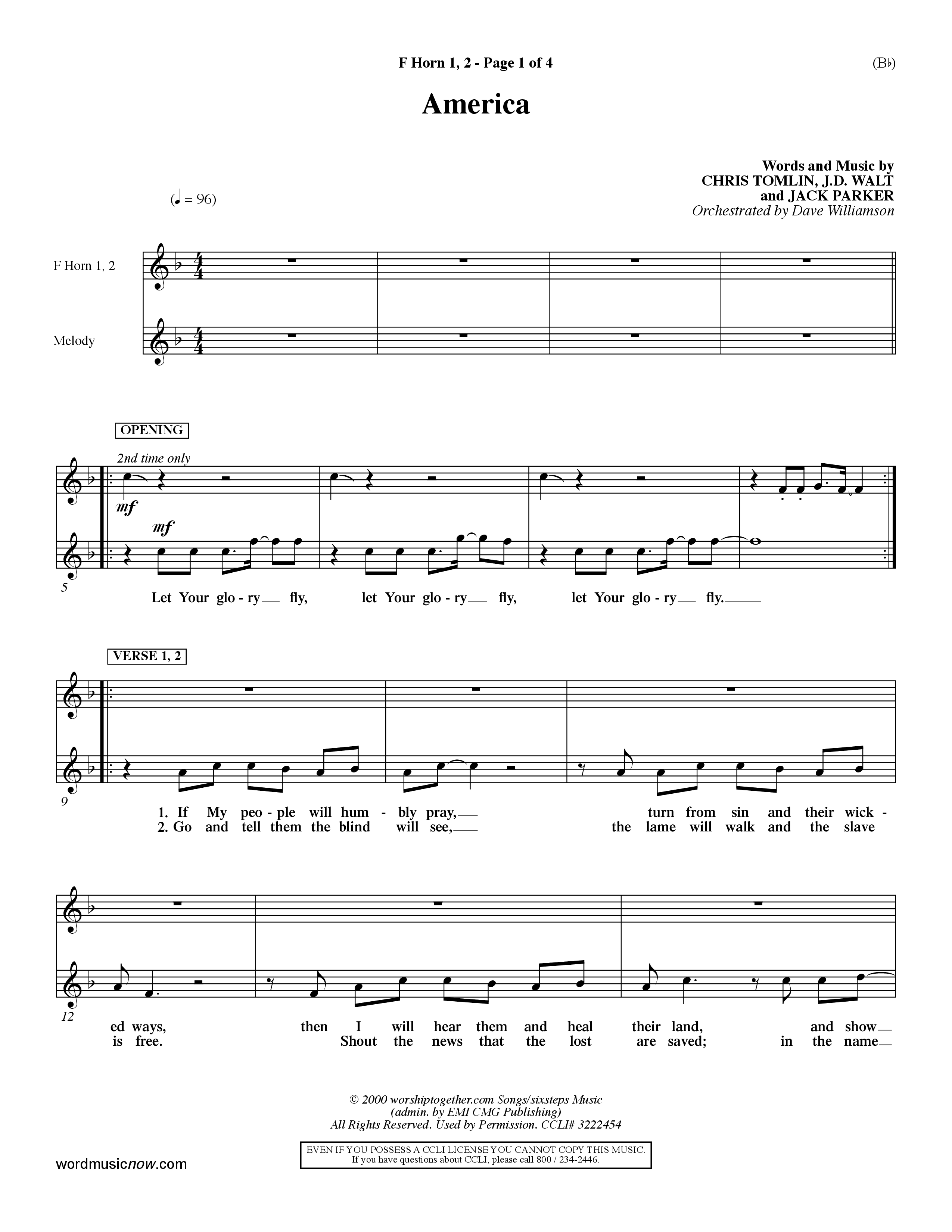 America (Choral Anthem SATB) French Horn (Word Music Choral / Orch. Dave Williamson)
