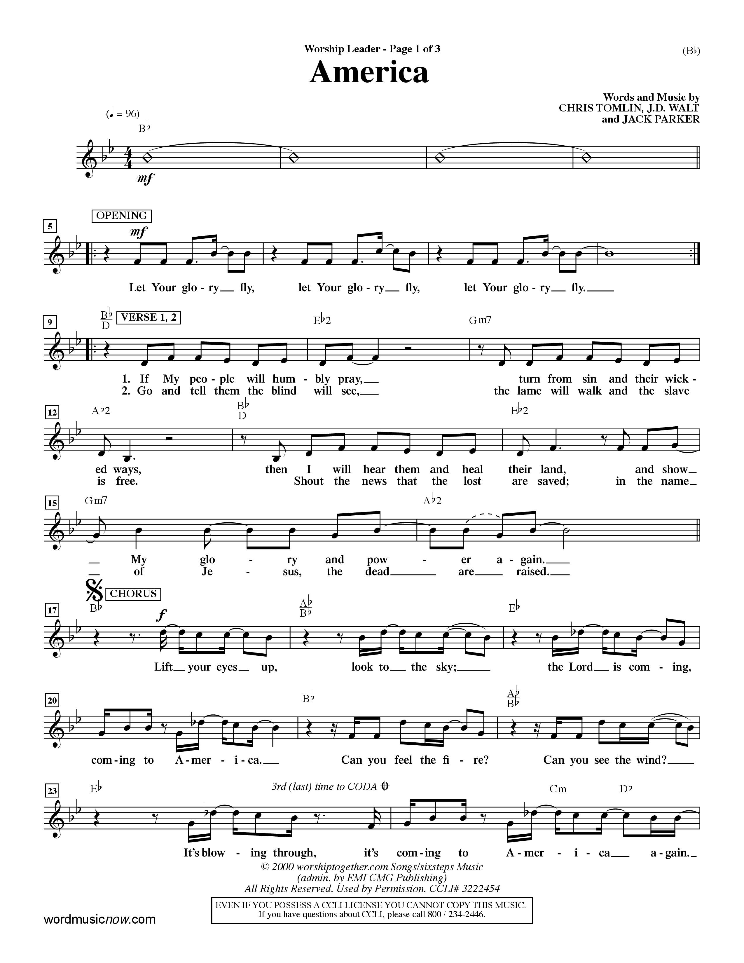 America (Choral Anthem SATB) Lead Sheet (Mel) (Word Music Choral / Orch. Dave Williamson)