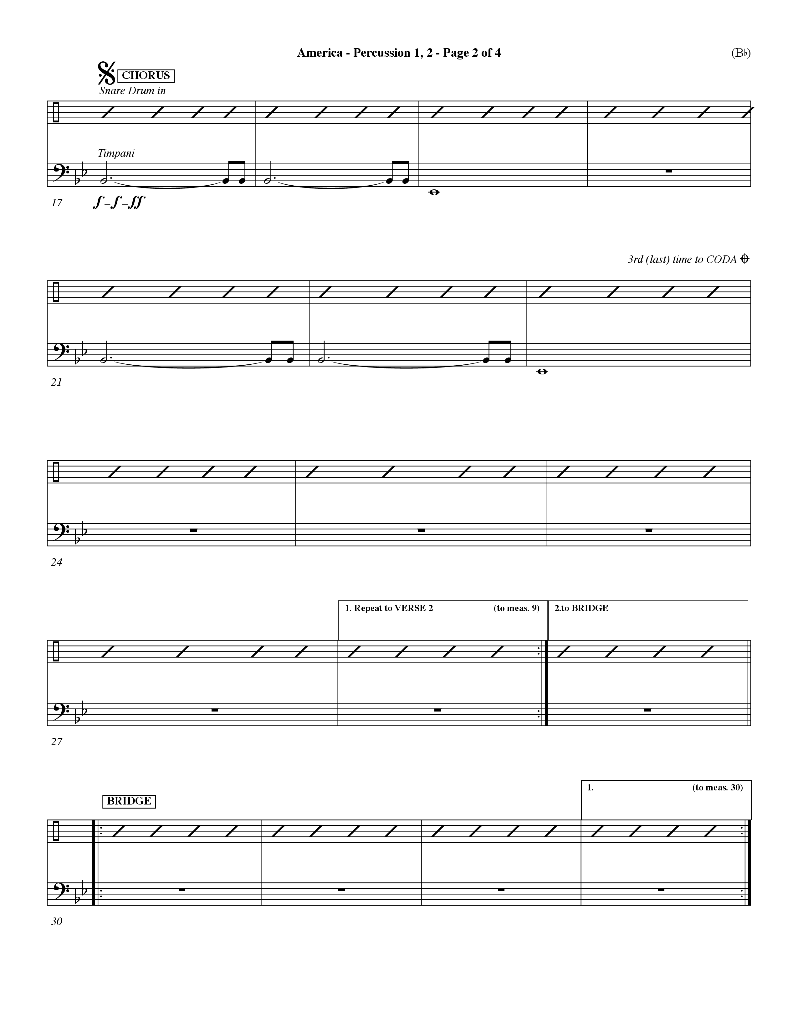 America (Choral Anthem SATB) Percussion 1/2 (Word Music Choral / Orch. Dave Williamson)