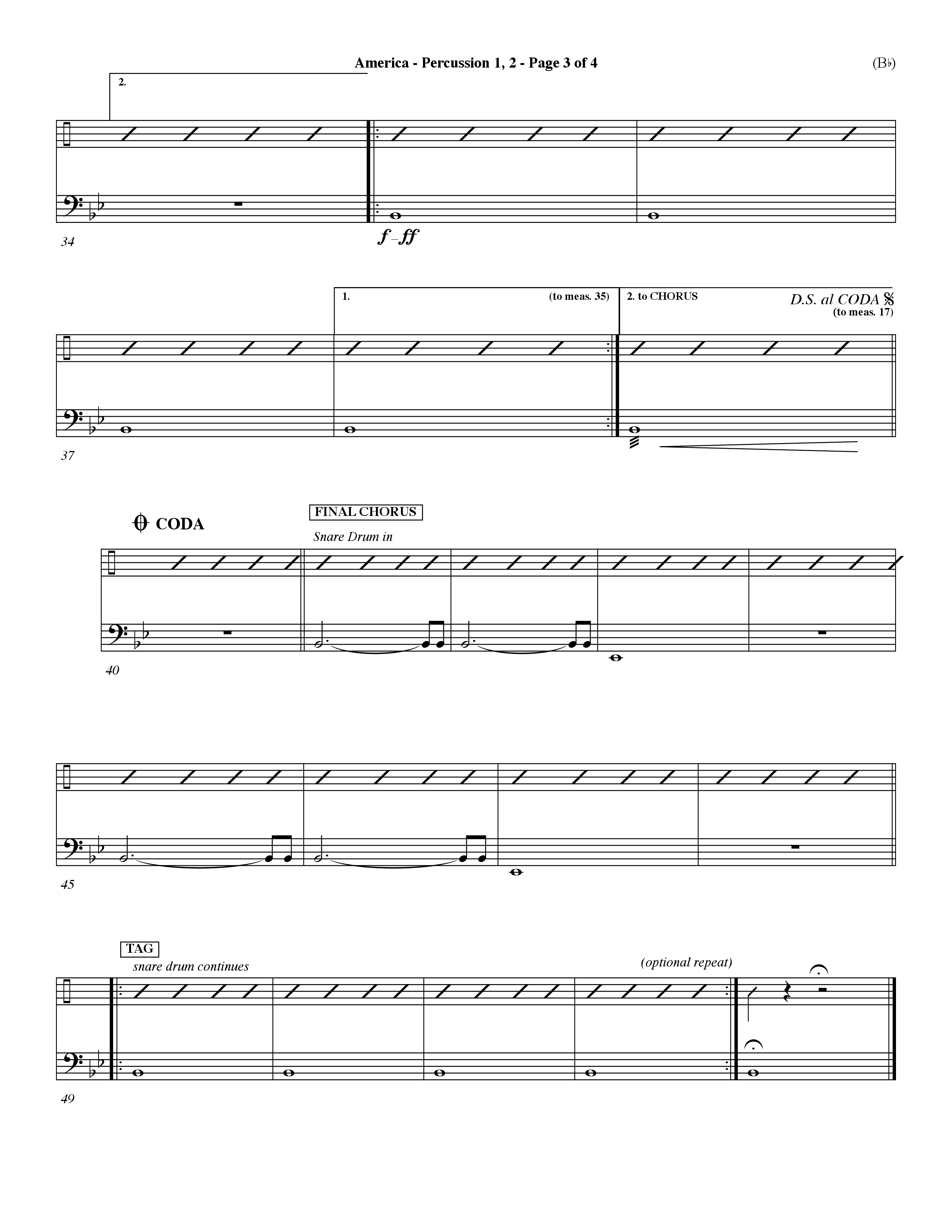 America (Choral Anthem SATB) Percussion 1/2 (Word Music Choral / Orch. Dave Williamson)
