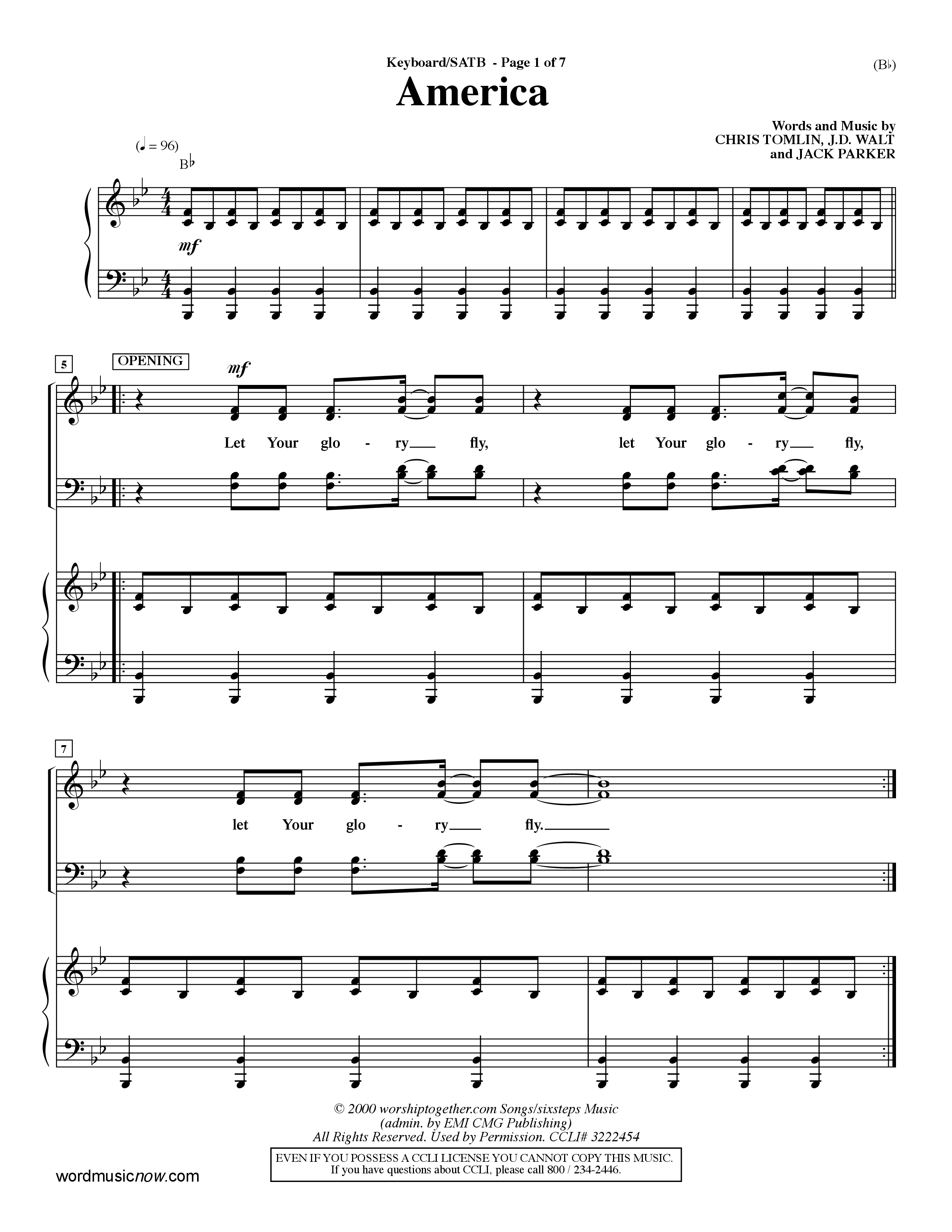 America (Choral Anthem SATB) Keyboard/Vocal (SATB) (Word Music Choral / Orch. Dave Williamson)