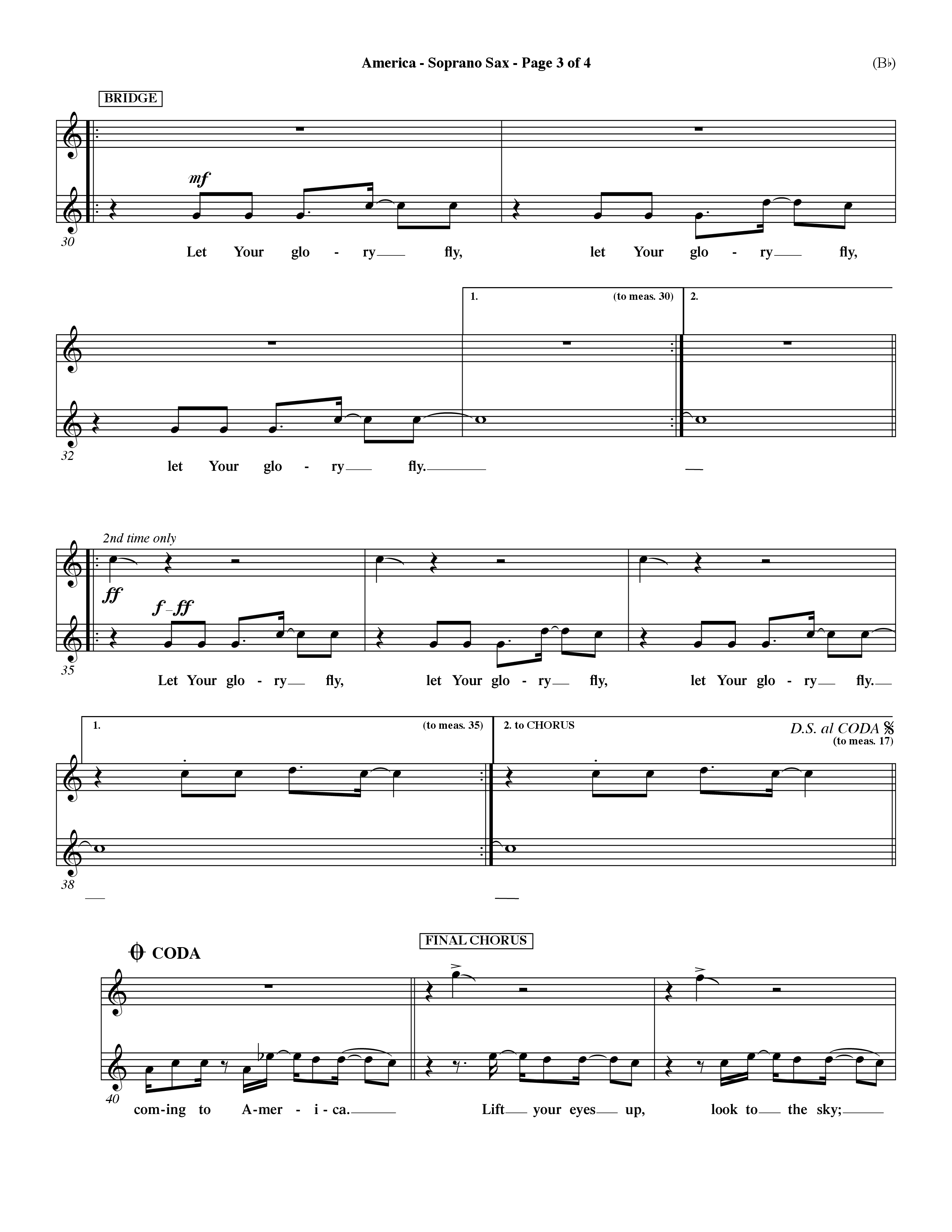 America (Choral Anthem SATB) Saxophone (Word Music Choral / Orch. Dave Williamson)
