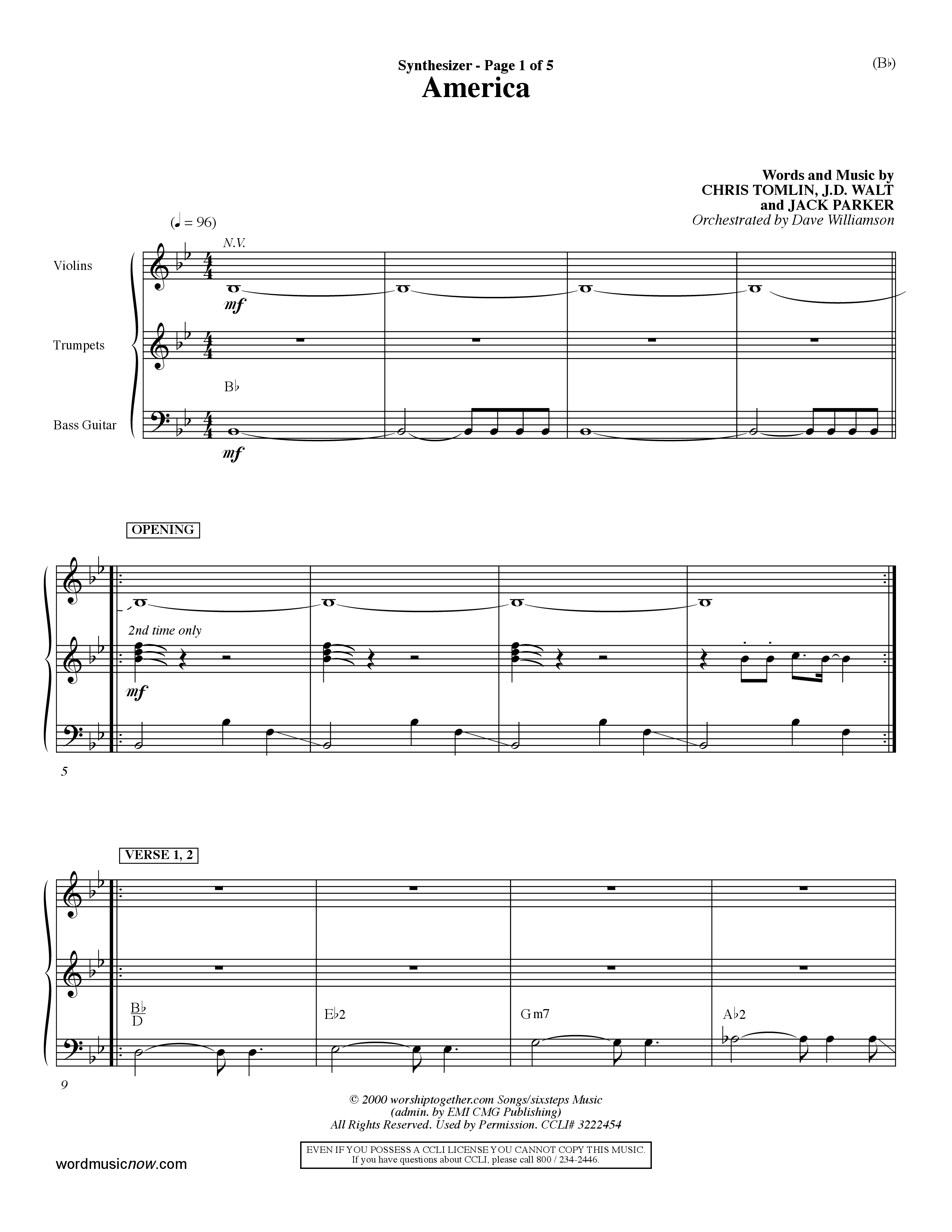 America (Choral Anthem SATB) Synth (Word Music Choral / Orch. Dave Williamson)