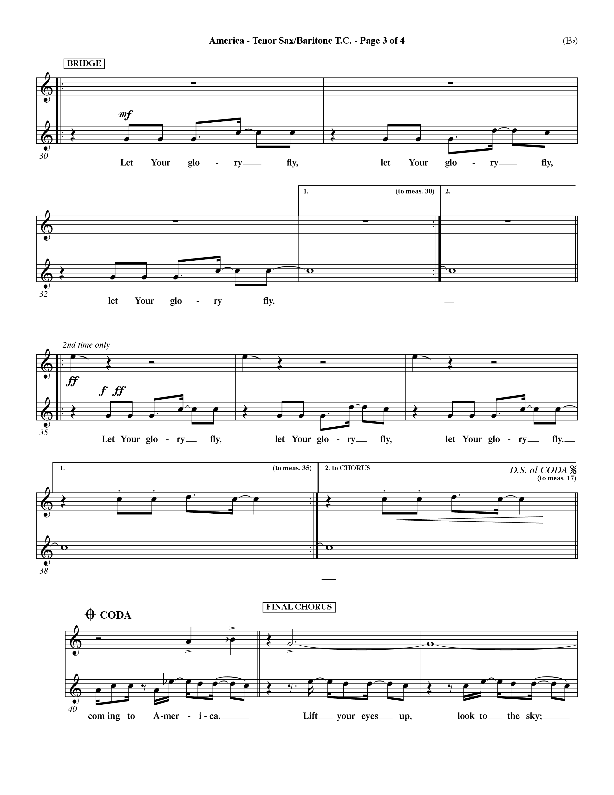 America (Choral Anthem SATB) Tenor Sax/Baritone T.C. (Word Music Choral / Orch. Dave Williamson)