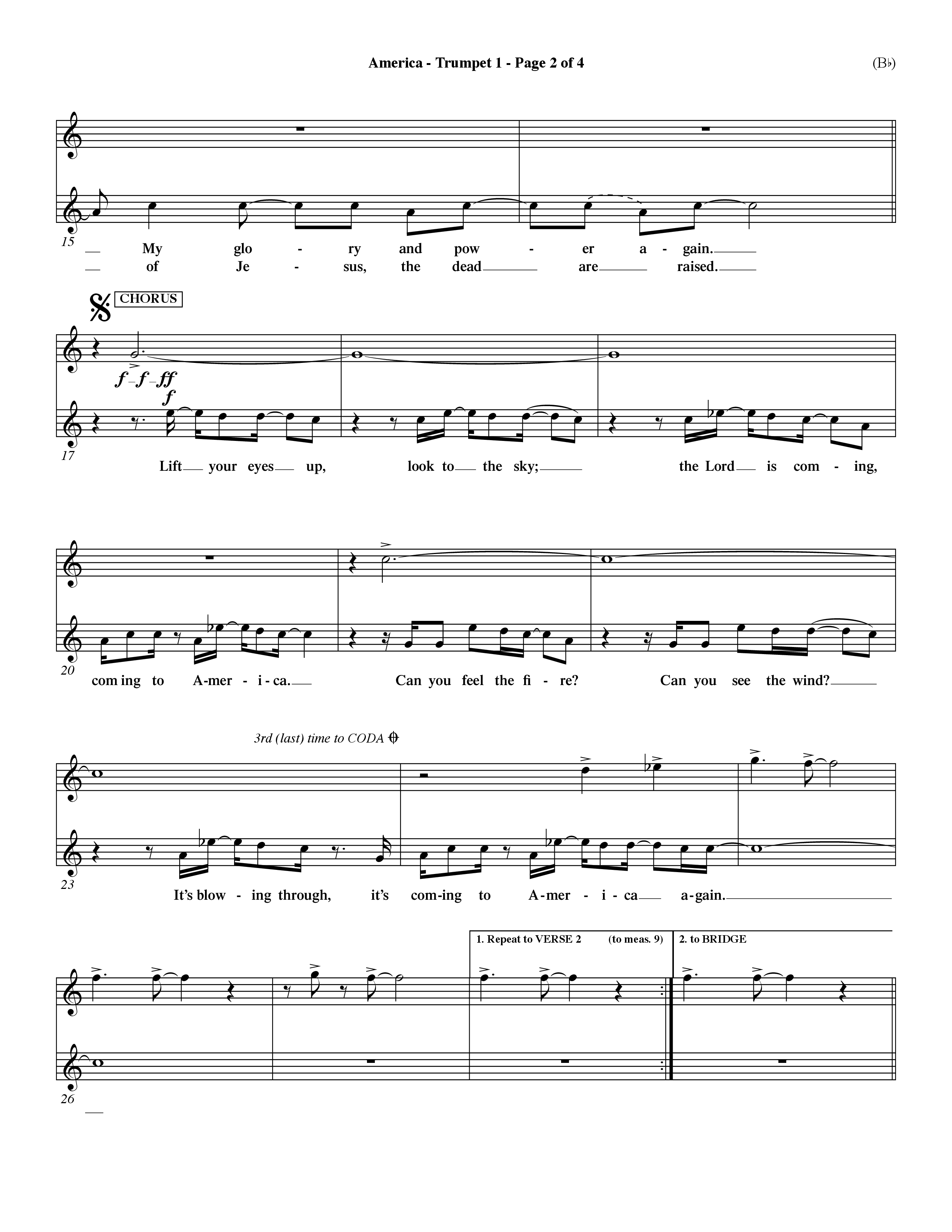 America (Choral Anthem SATB) Trumpet 1 (Word Music Choral / Orch. Dave Williamson)