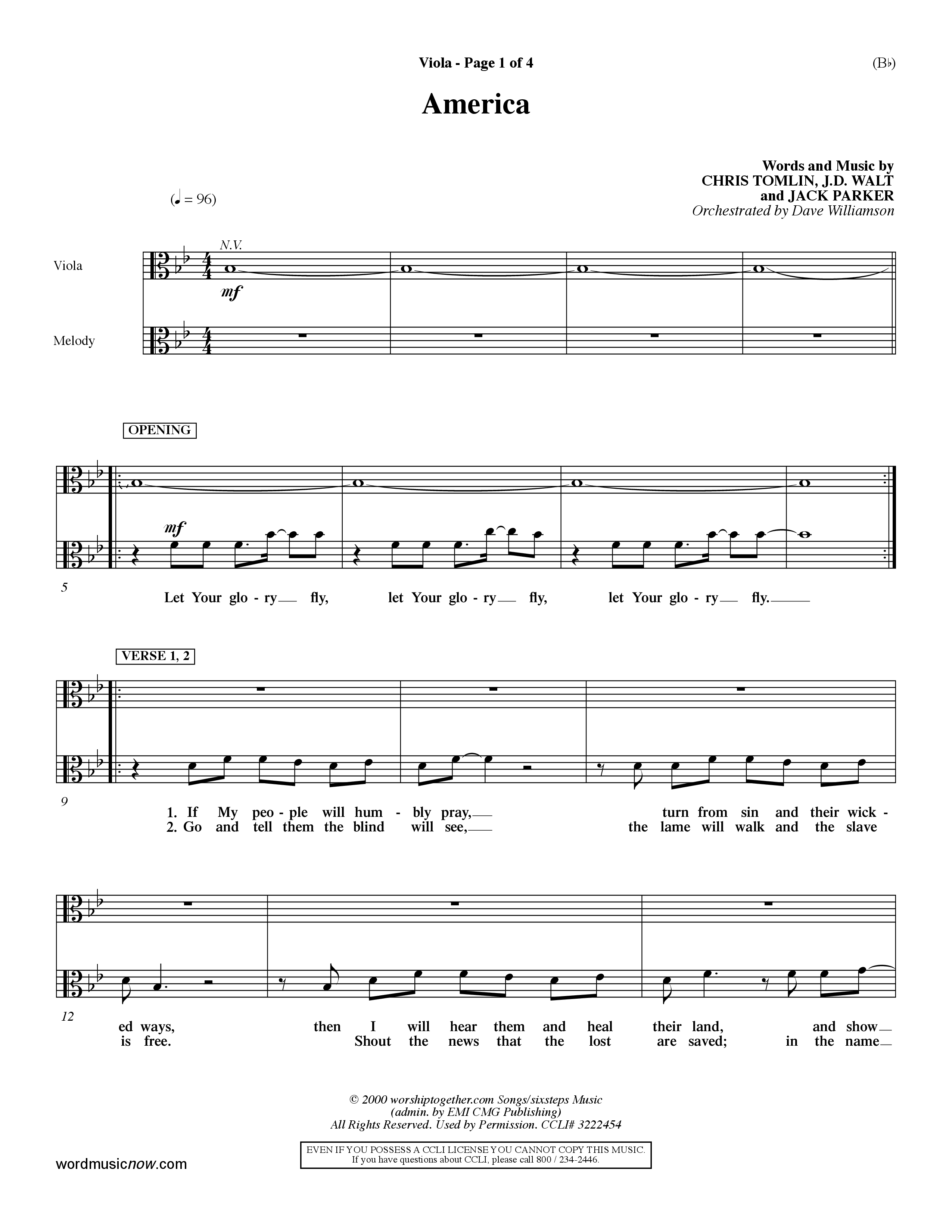 America (Choral Anthem SATB) Viola (Word Music Choral / Orch. Dave Williamson)