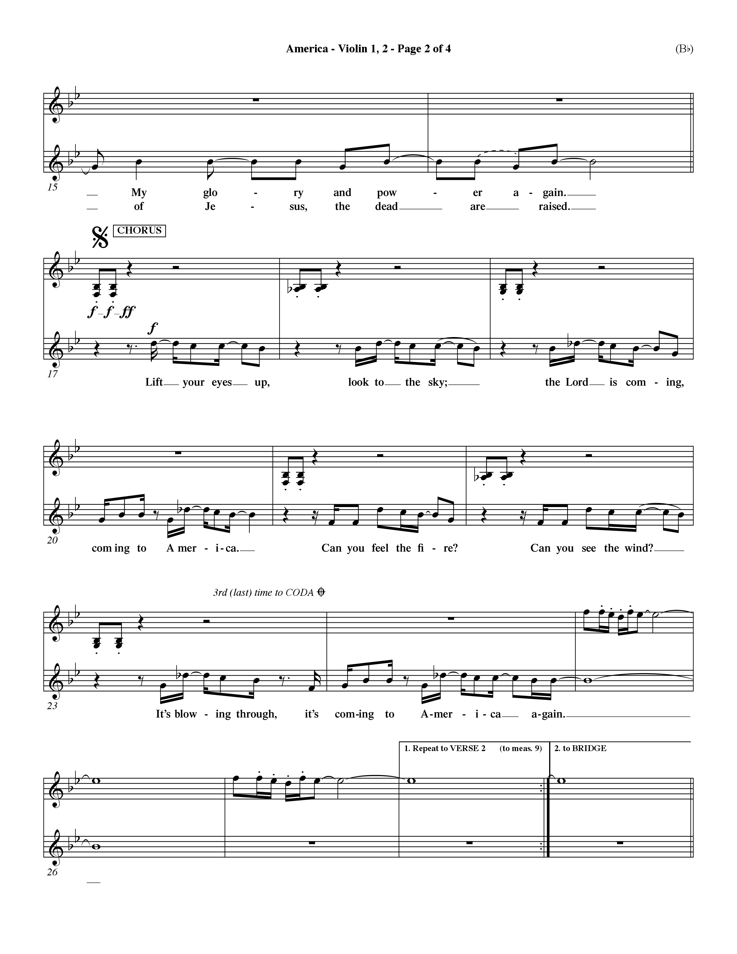 America (Choral Anthem SATB) Violin 1/2 (Word Music Choral / Orch. Dave Williamson)