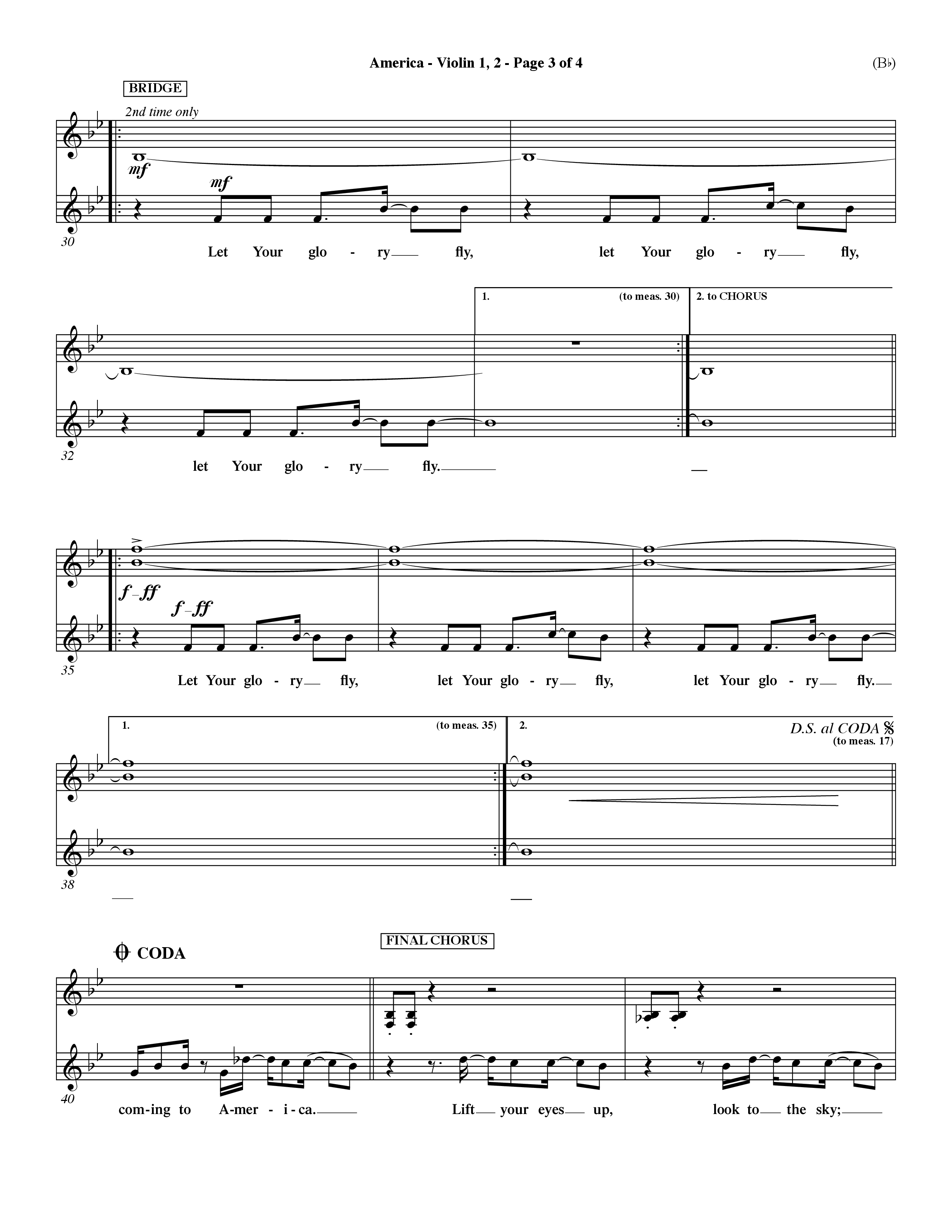 America (Choral Anthem SATB) Violin 1/2 (Word Music Choral / Orch. Dave Williamson)