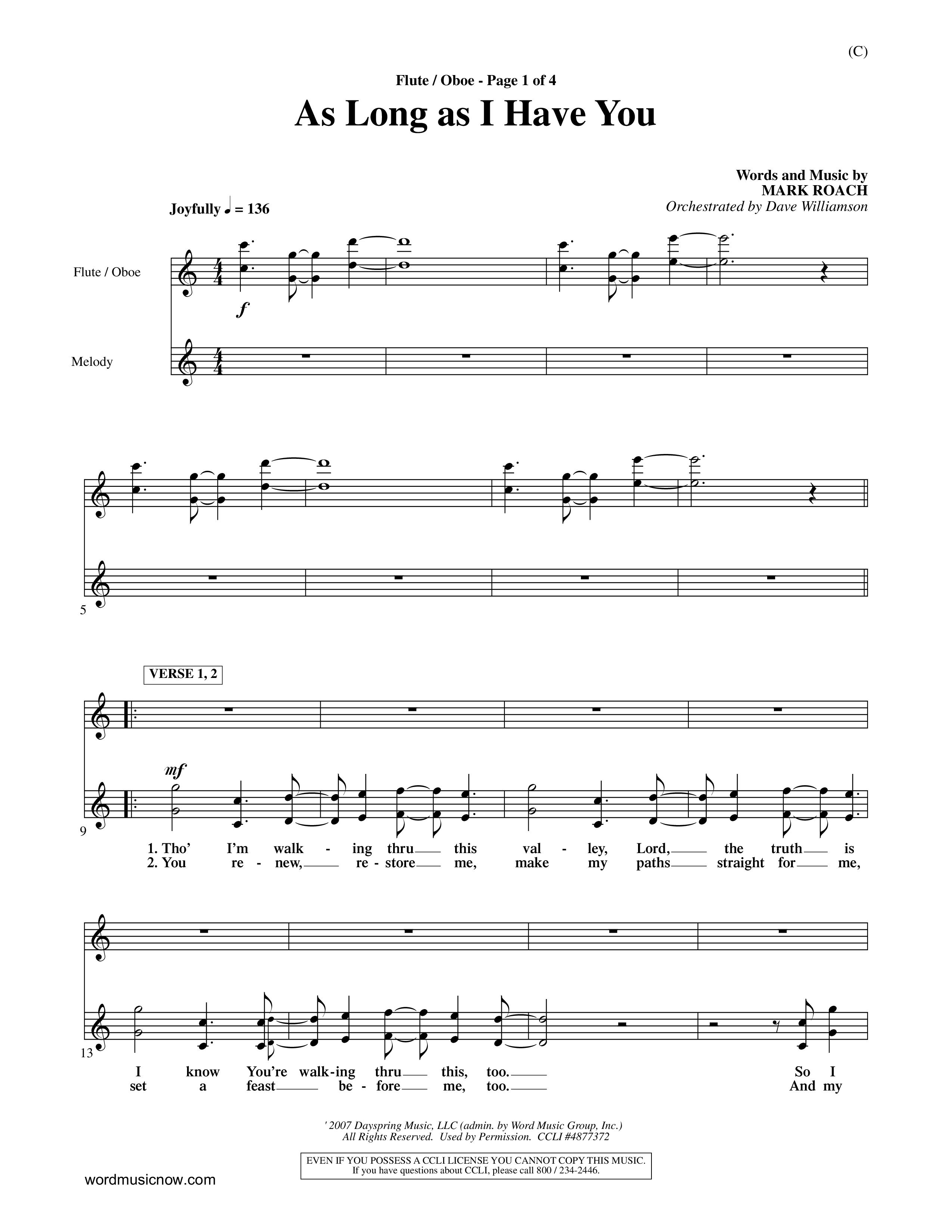 As Long As I Have You (Choral Anthem SATB) Flute/Oboe (Word Music Choral / Orch. Dave Williamson)