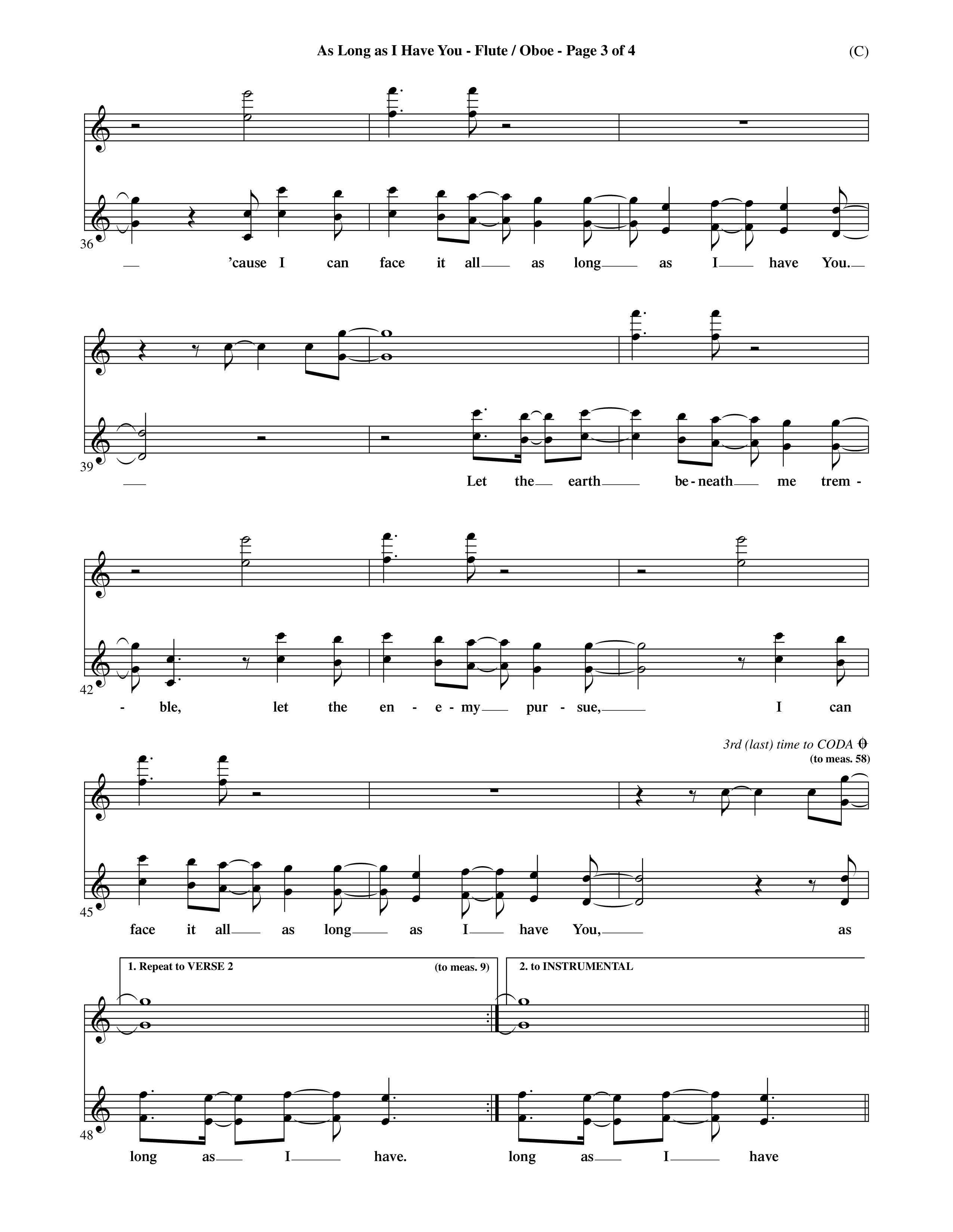 As Long As I Have You (Choral Anthem SATB) Flute/Oboe (Word Music Choral / Orch. Dave Williamson)