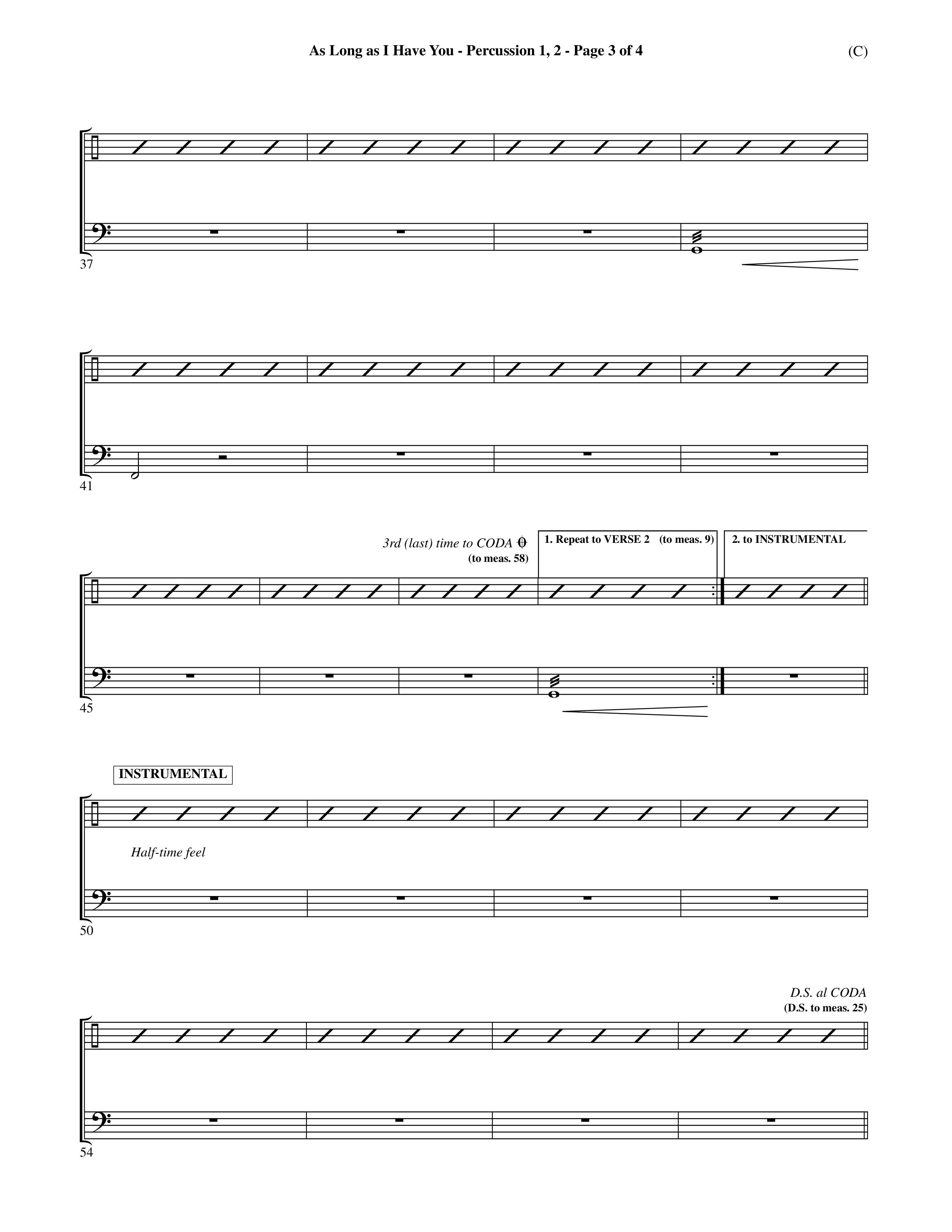 As Long As I Have You (Choral Anthem SATB) Percussion 1/2 (Word Music Choral / Orch. Dave Williamson)