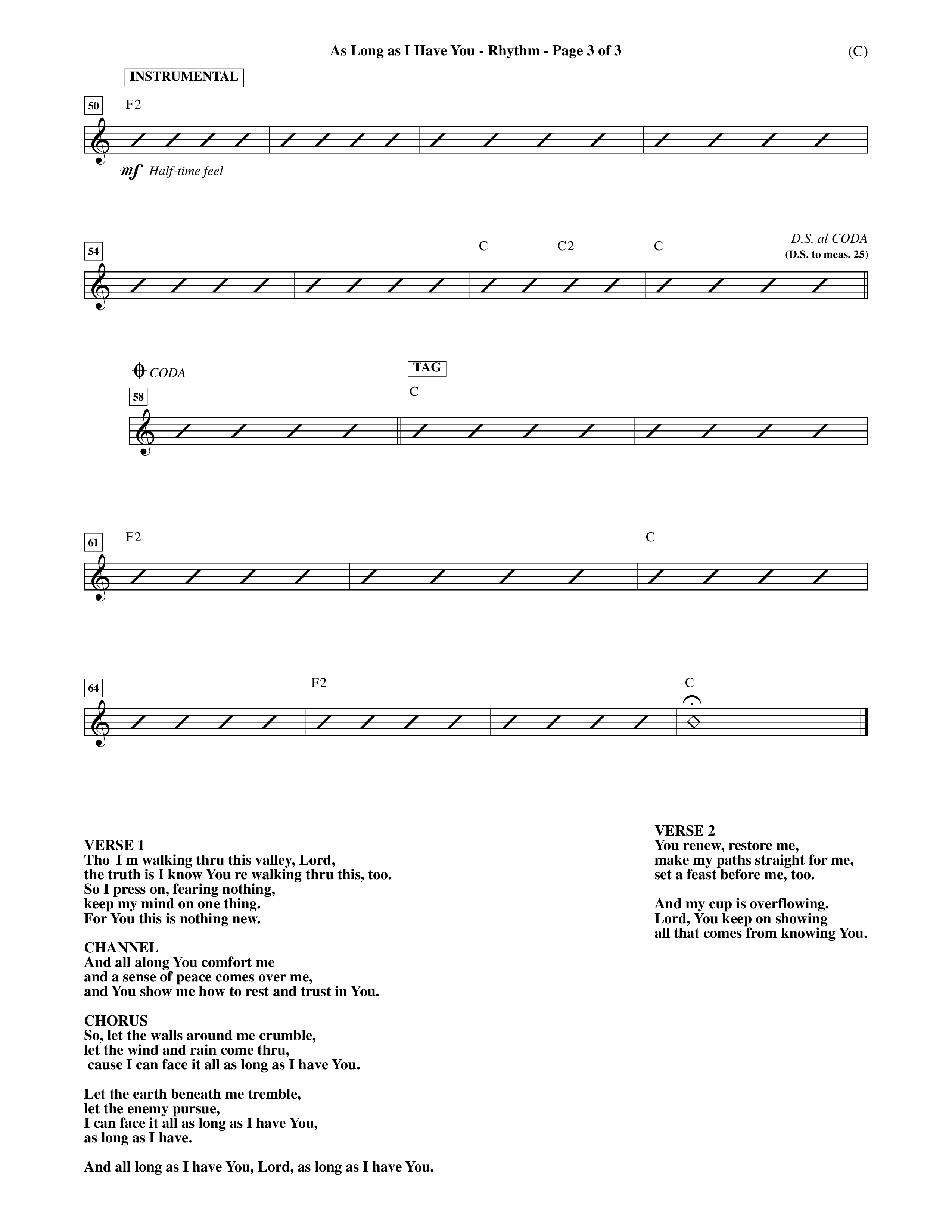 As Long As I Have You (Choral Anthem SATB) Rhythm Chart (Word Music Choral / Orch. Dave Williamson)