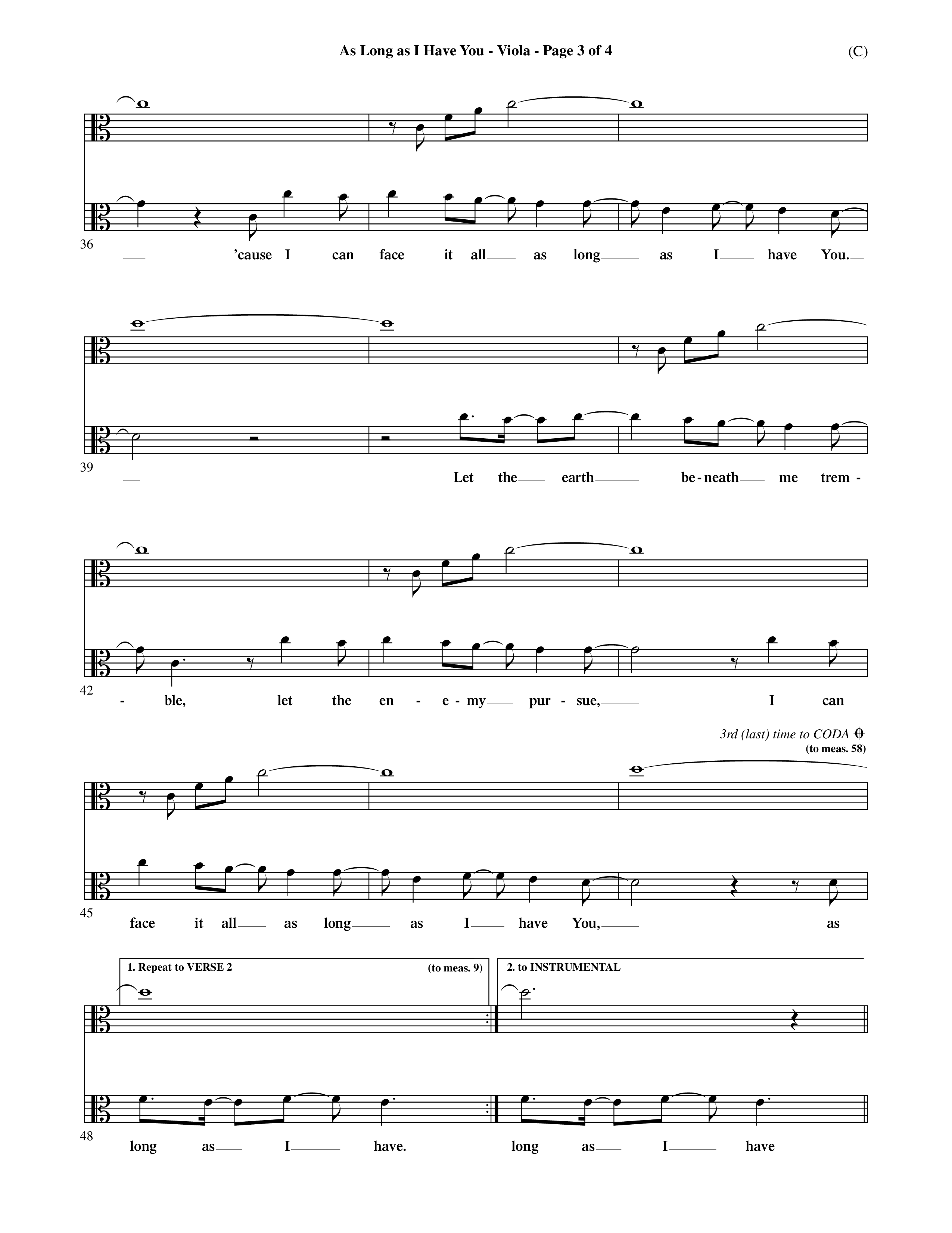 As Long As I Have You (Choral Anthem SATB) Viola (Word Music Choral / Orch. Dave Williamson)