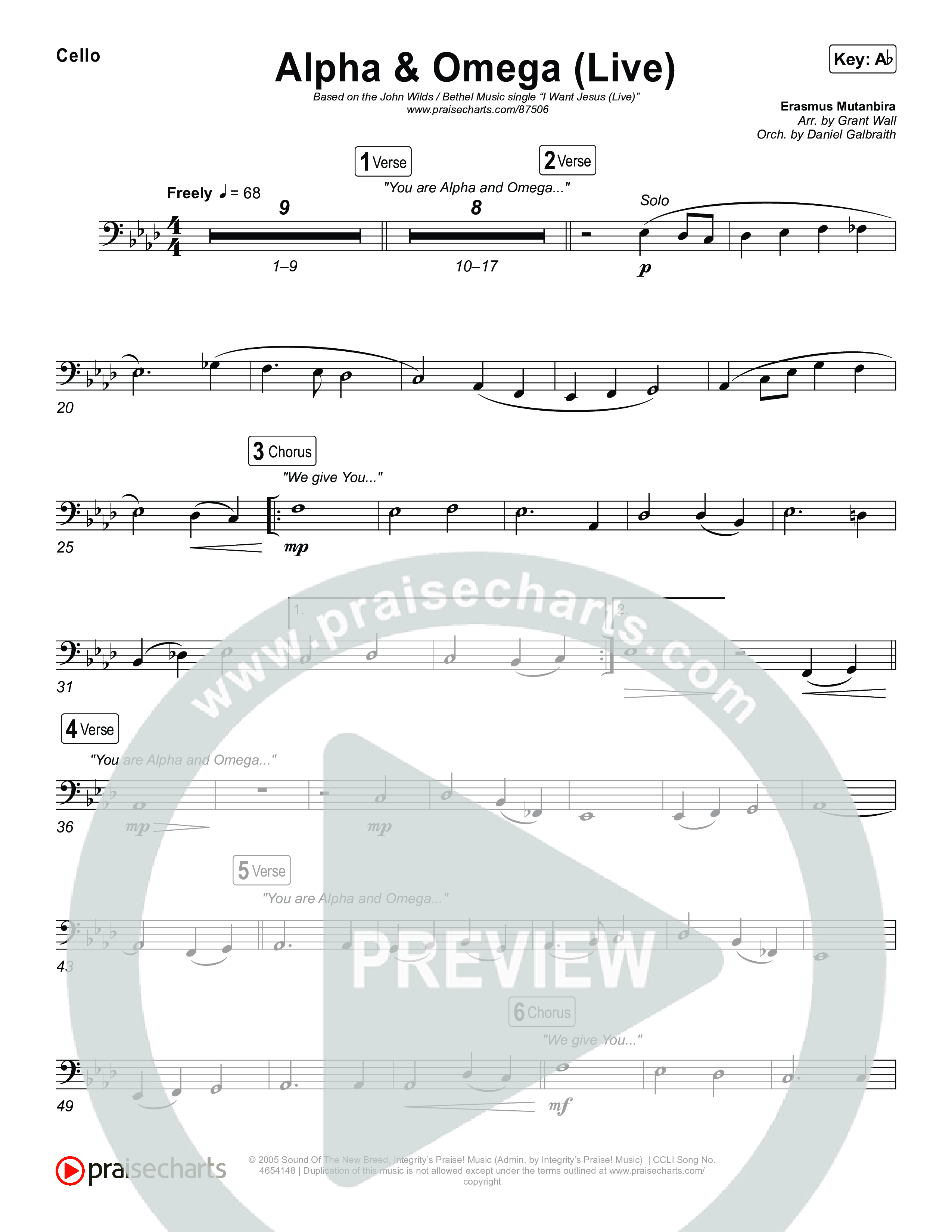 Alpha And Omega (Live) Cello (John Wilds / Bethel Music)