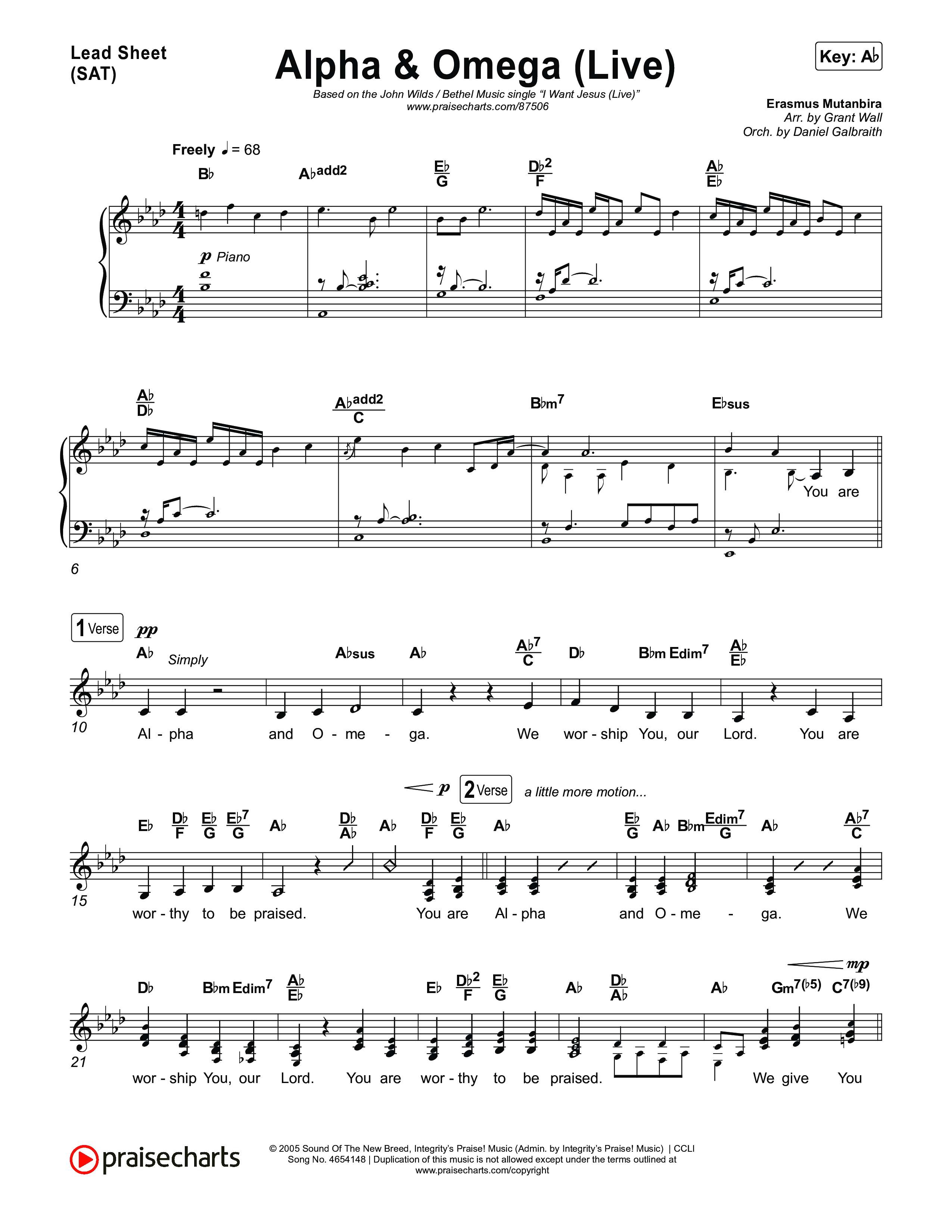 Alpha And Omega (Live) Lead Sheet (SAT) (John Wilds / Bethel Music)