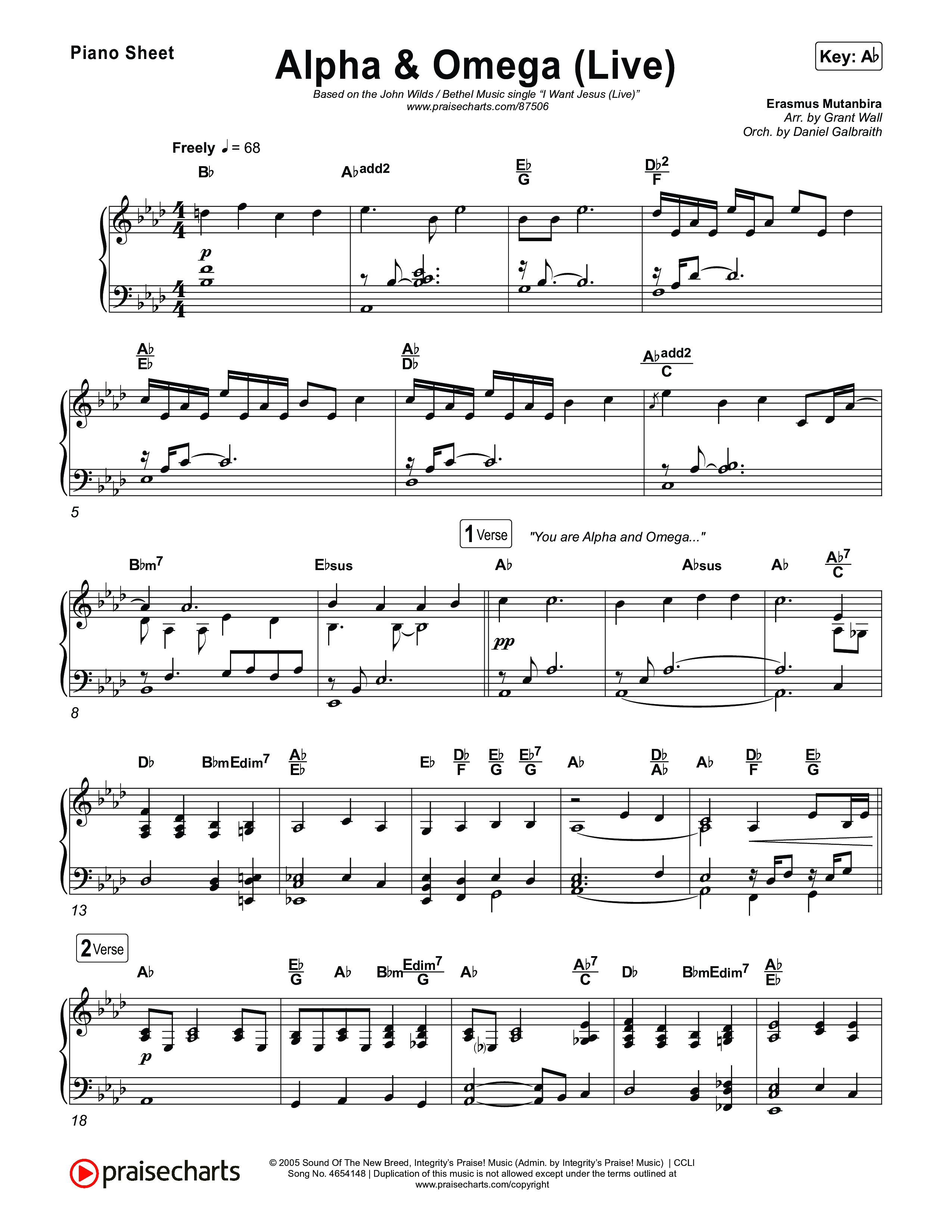 Alpha And Omega (Live) Piano Sheet (John Wilds / Bethel Music)