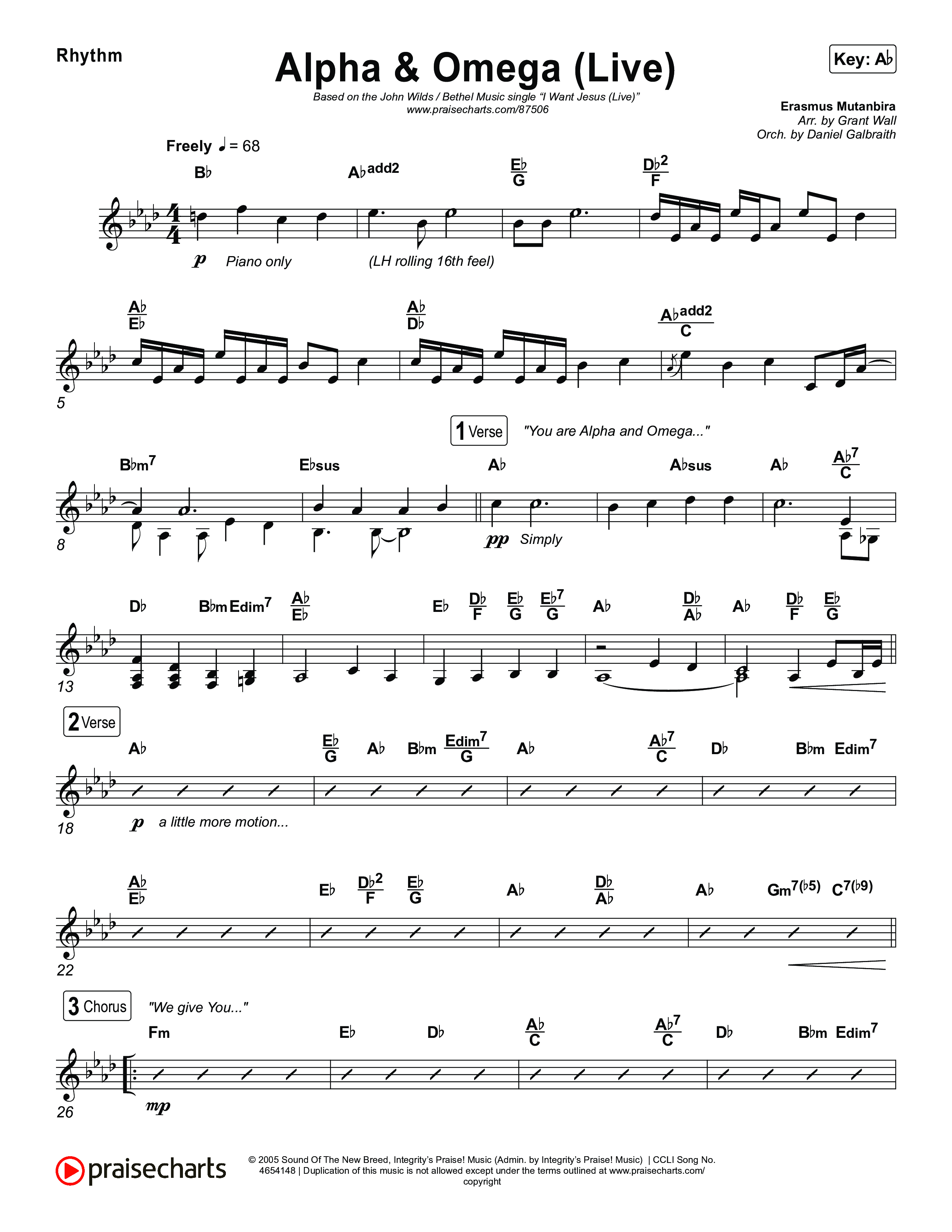 Alpha And Omega (Live) Rhythm Chart (John Wilds / Bethel Music)