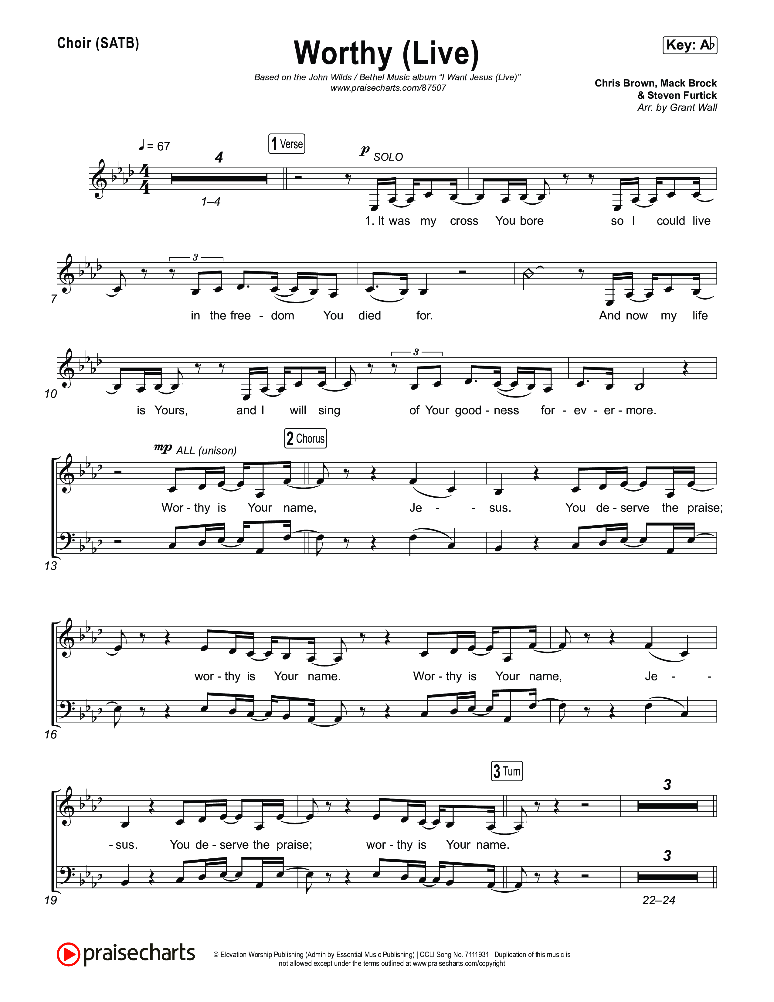 Worthy (Live) Choir Sheet (SATB) (John Wilds / Bethel Music)