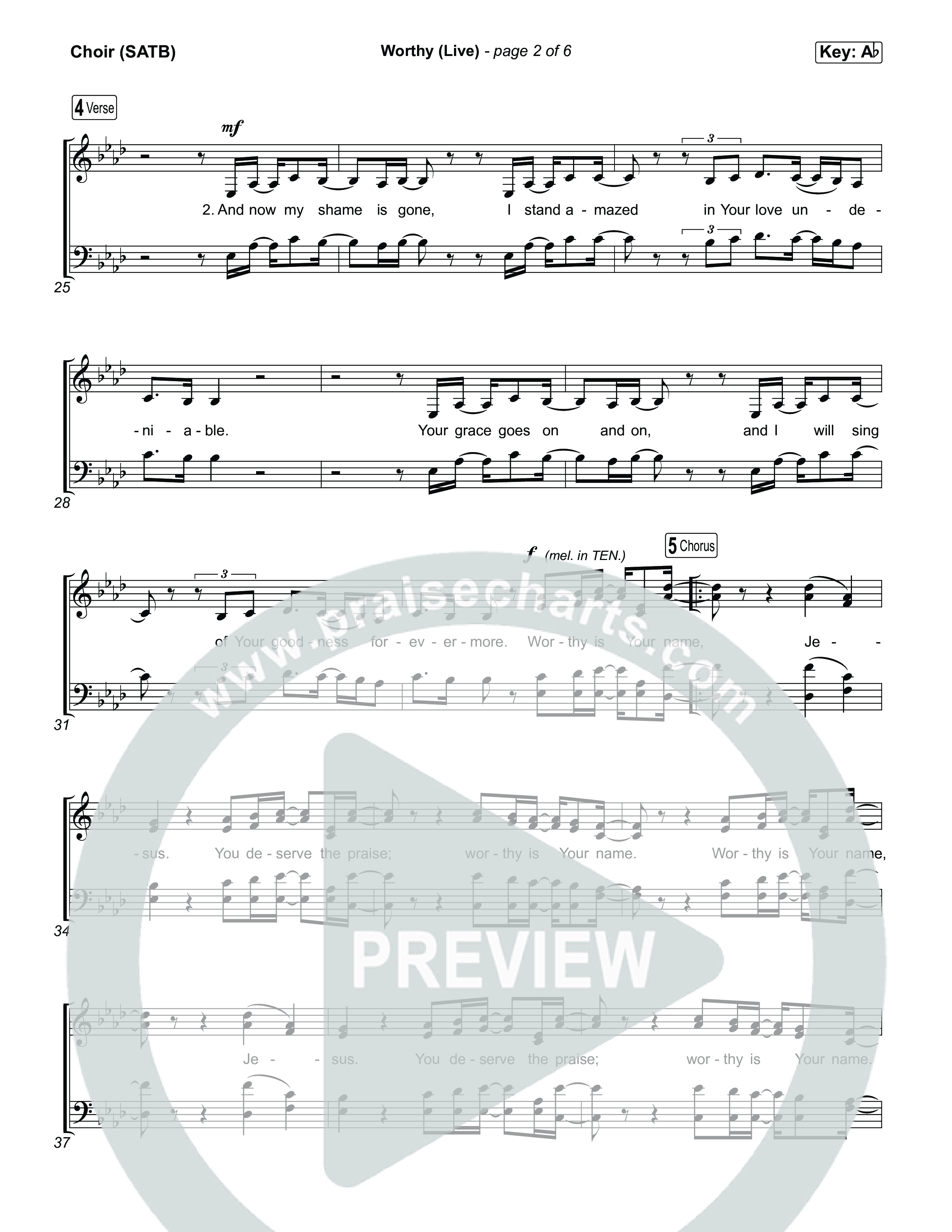 Worthy (Live) Choir Sheet (SATB) (John Wilds / Bethel Music)