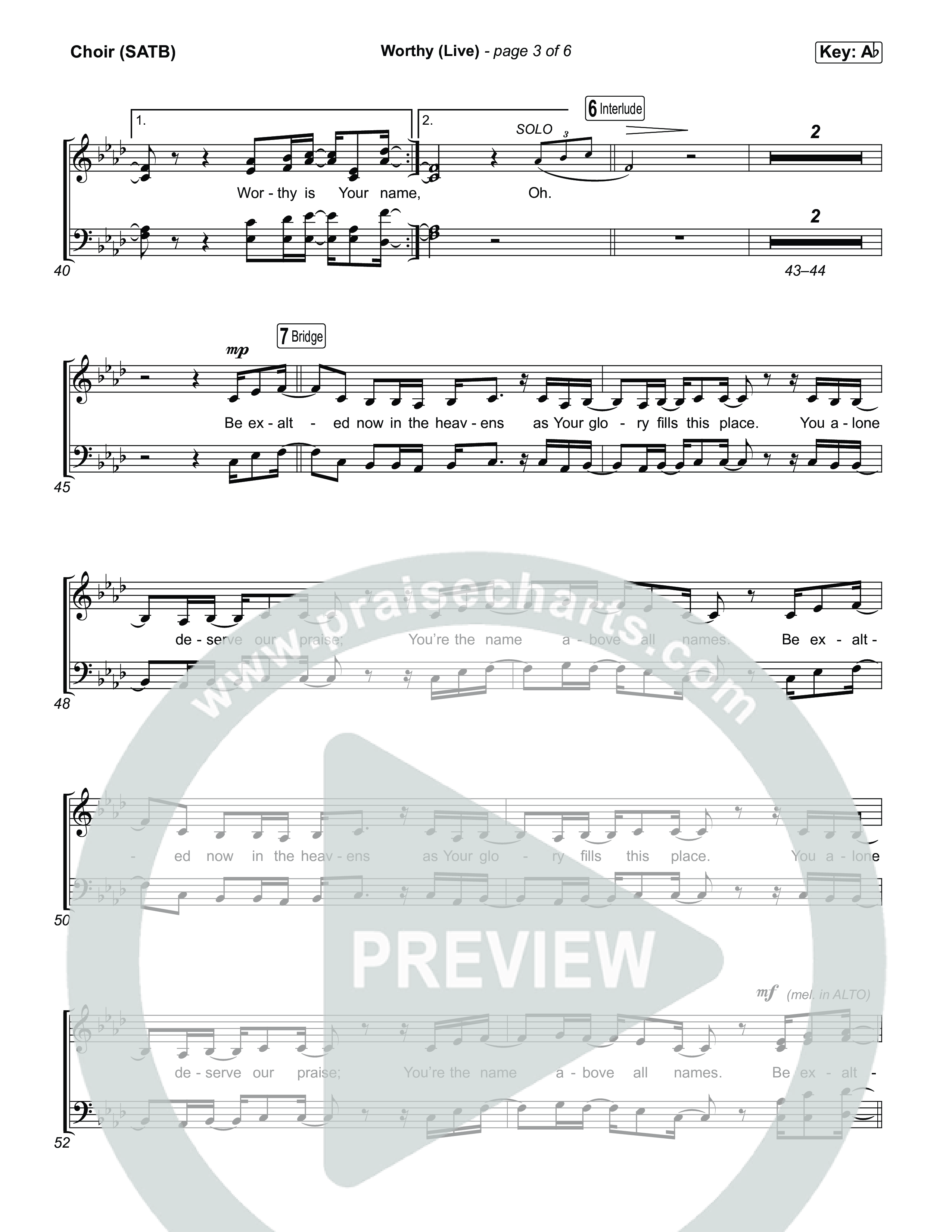 Worthy (Live) Choir Sheet (SATB) (John Wilds / Bethel Music)