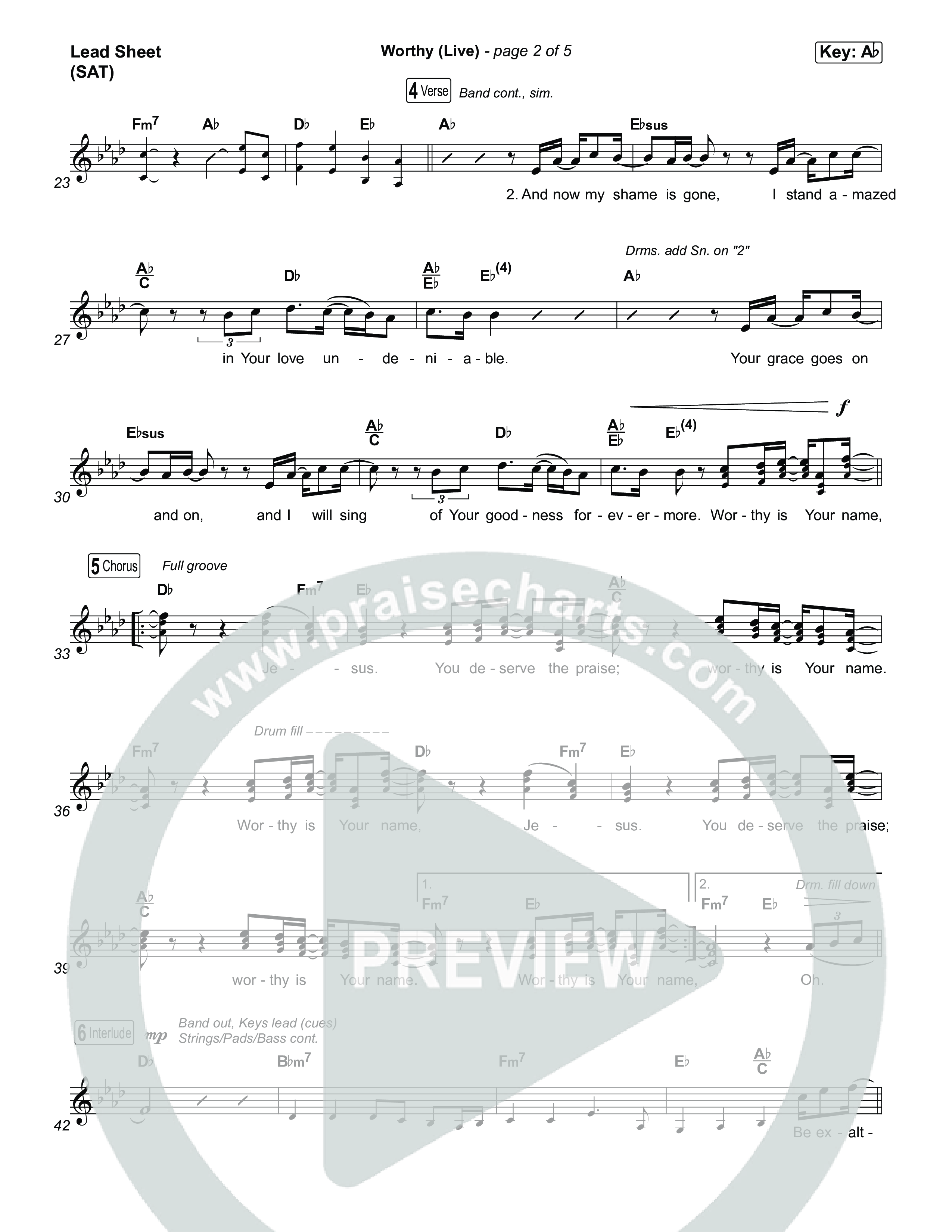 Worthy (Live) Lead Sheet (SAT) (John Wilds / Bethel Music)