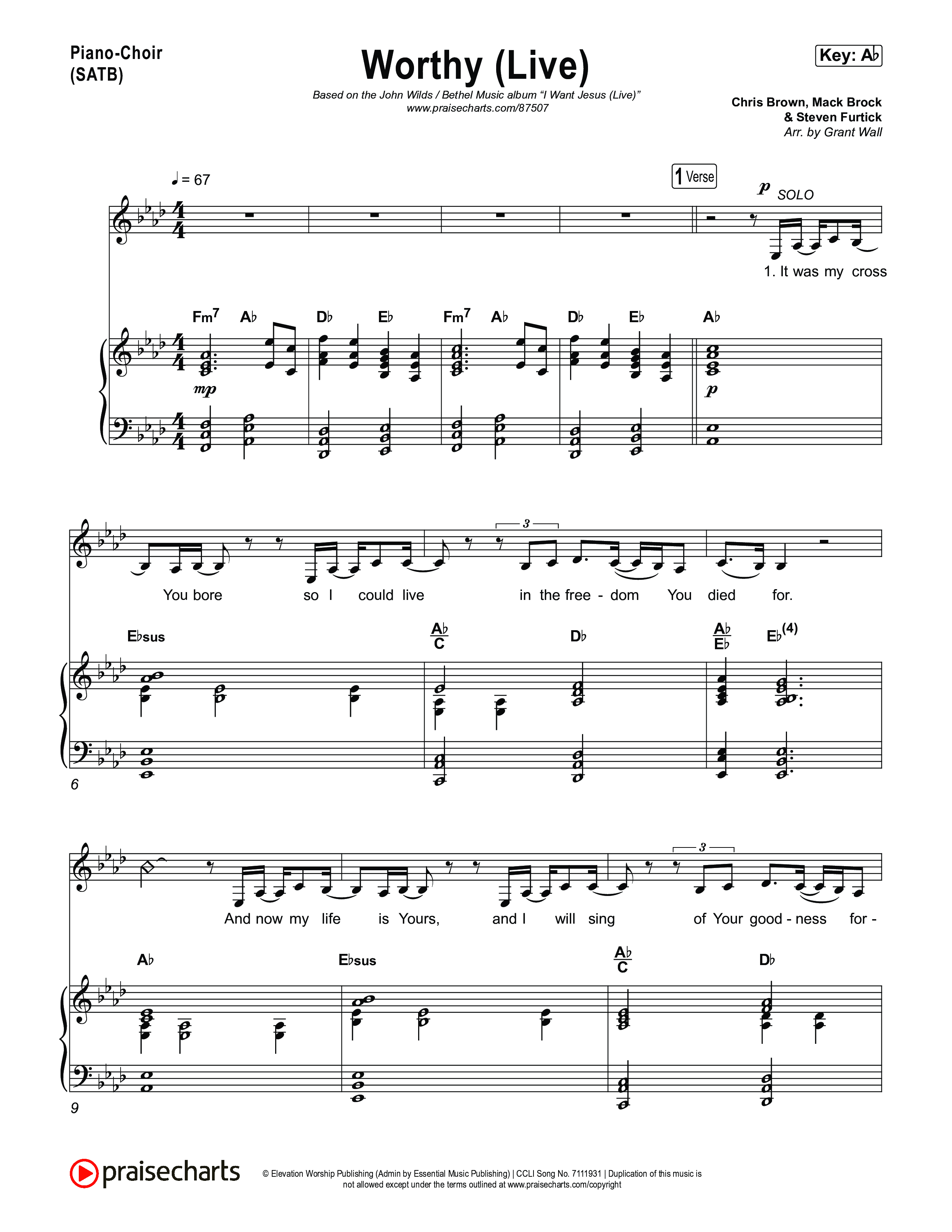 Worthy (Live) Piano/Vocal Pack (John Wilds / Bethel Music)