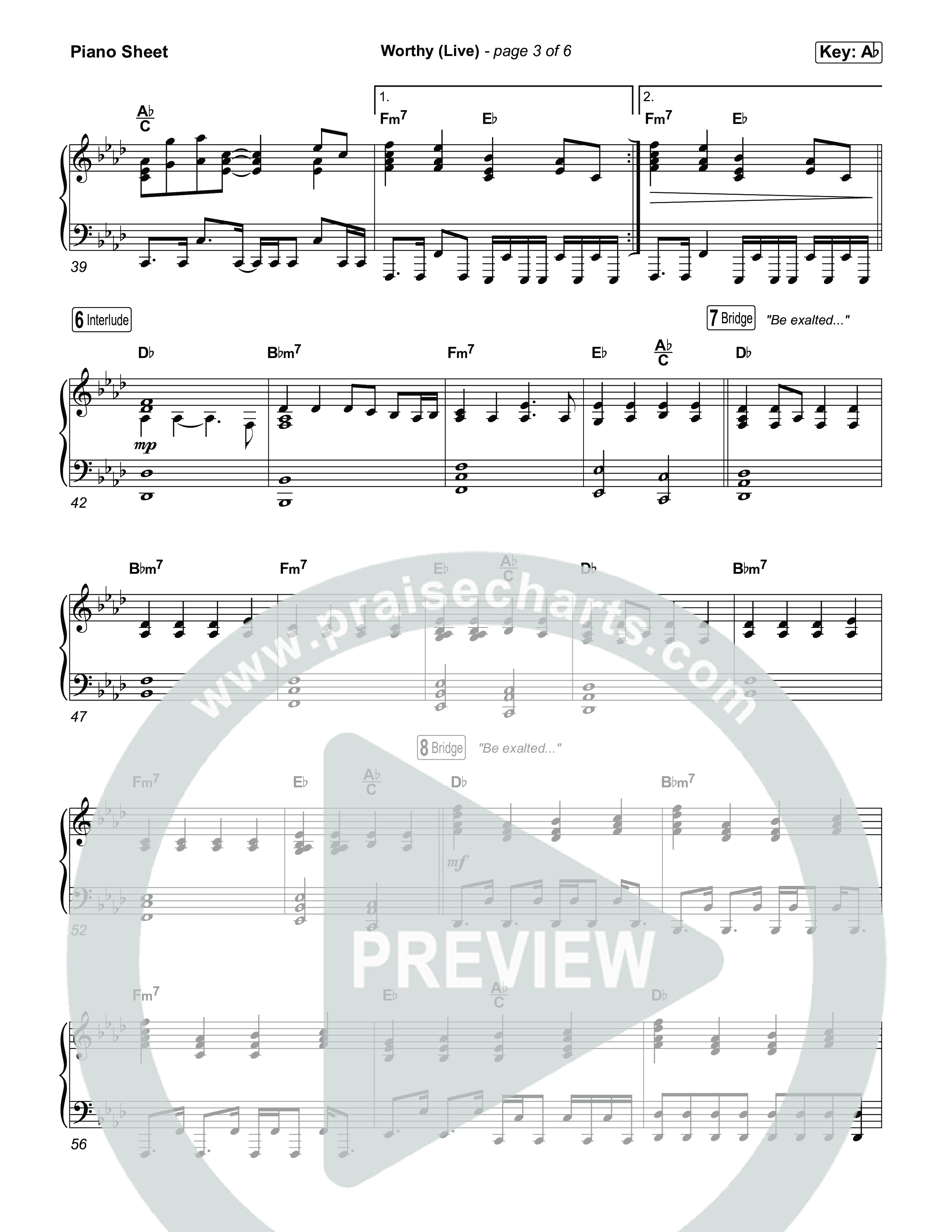 Worthy (Live) Piano Sheet (John Wilds / Bethel Music)