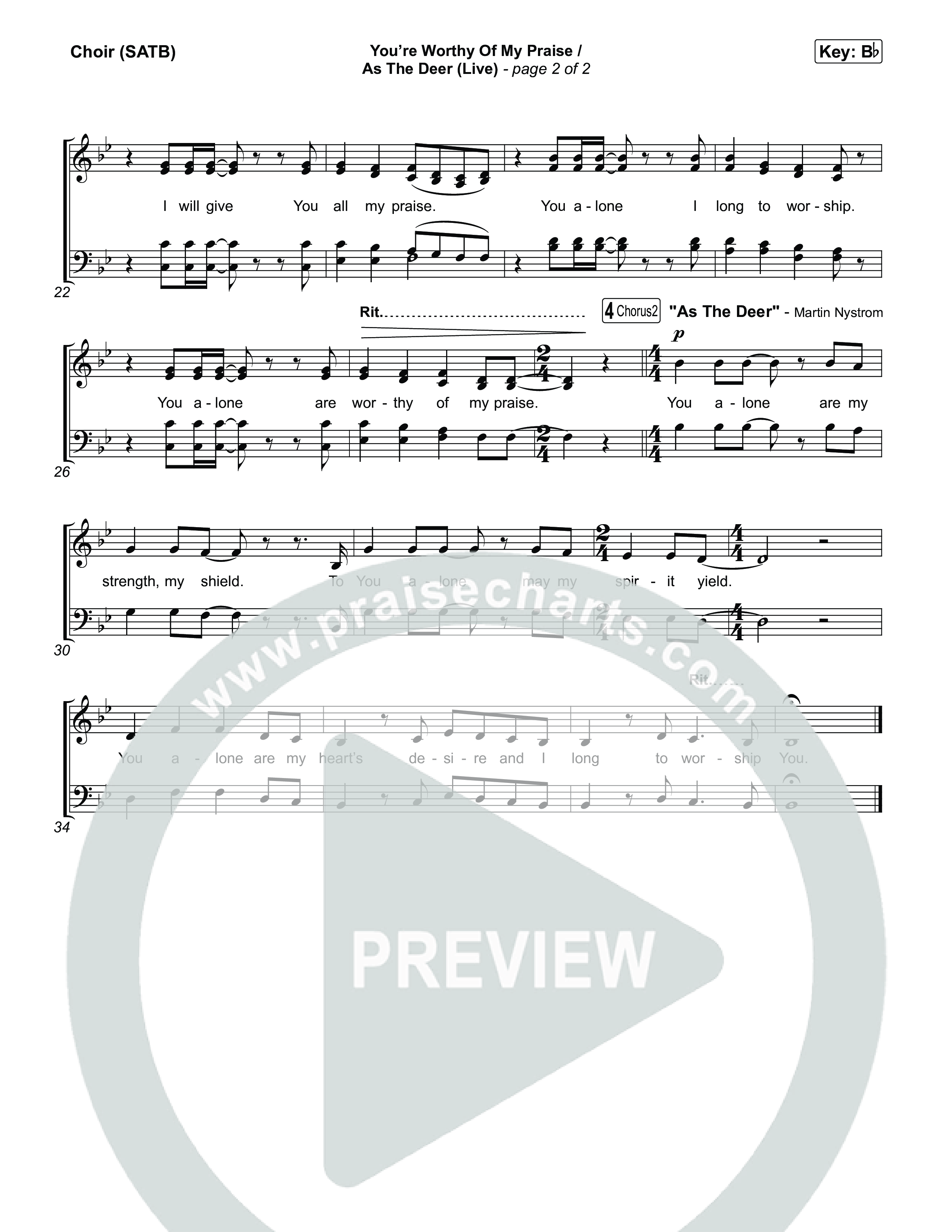 You're Worthy Of My Praise / As The Deer (Live) Choir Sheet (SATB) (John Wilds / Bethel Music)