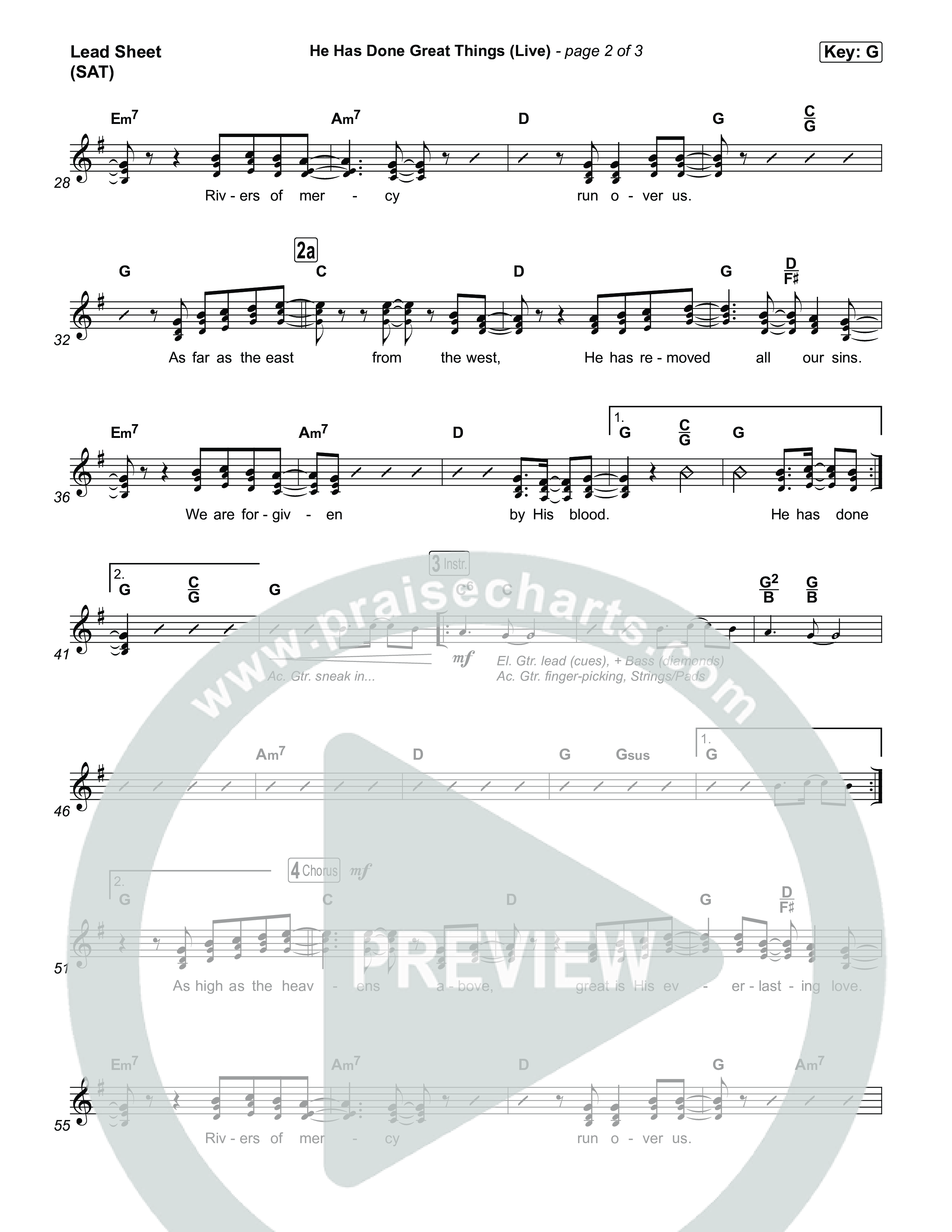 He Has Done Great Things (Live) Lead Sheet (SAT) (John Wilds / Bethel Music)