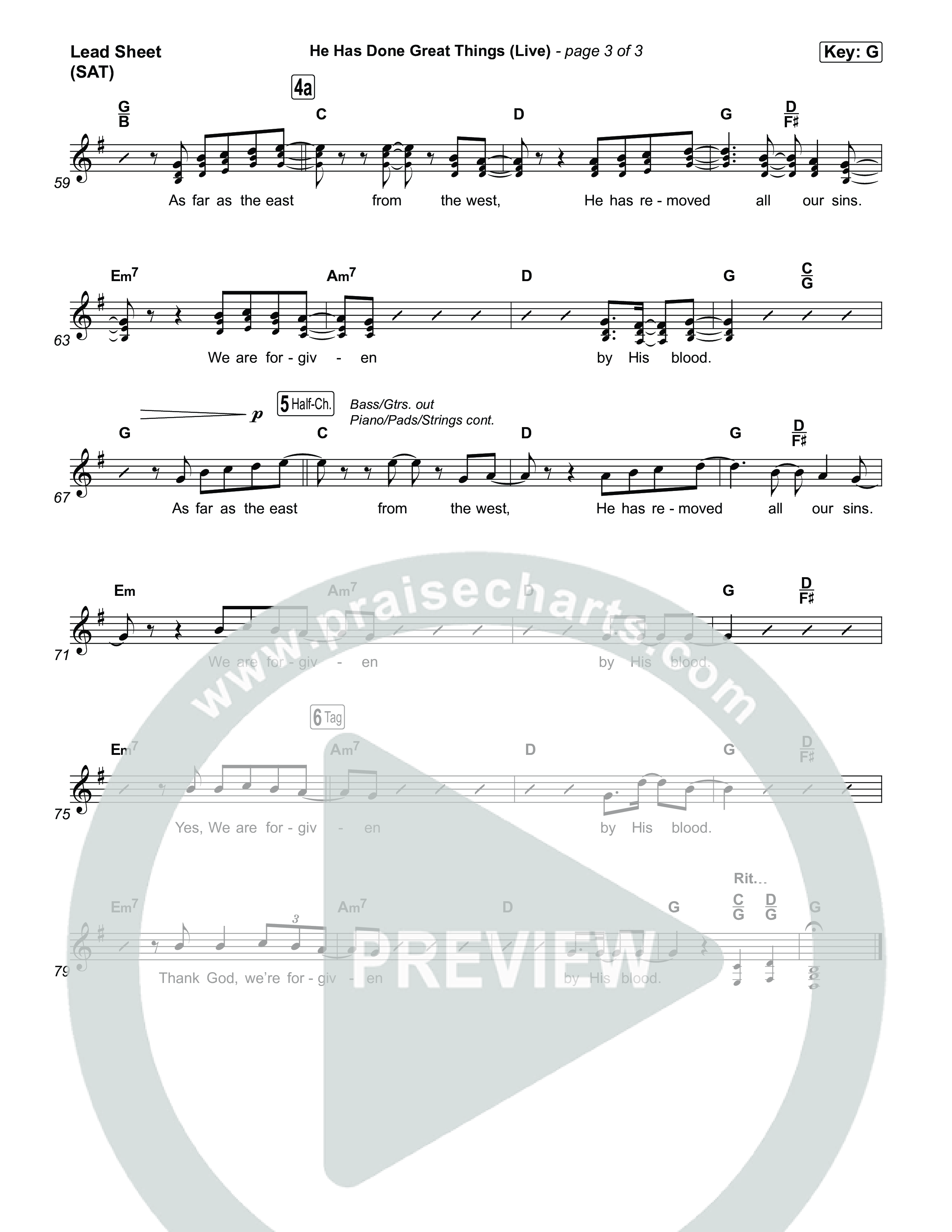 He Has Done Great Things (Live) Lead Sheet (SAT) (John Wilds / Bethel Music)