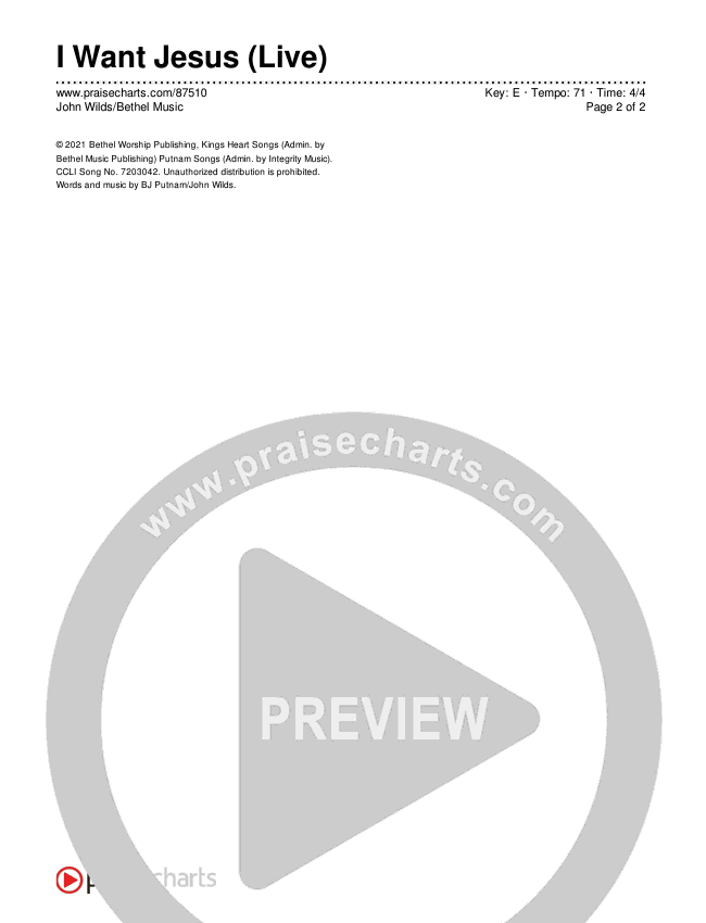 I Want Jesus (Live) Chords & Lyrics (John Wilds / Bethel Music)