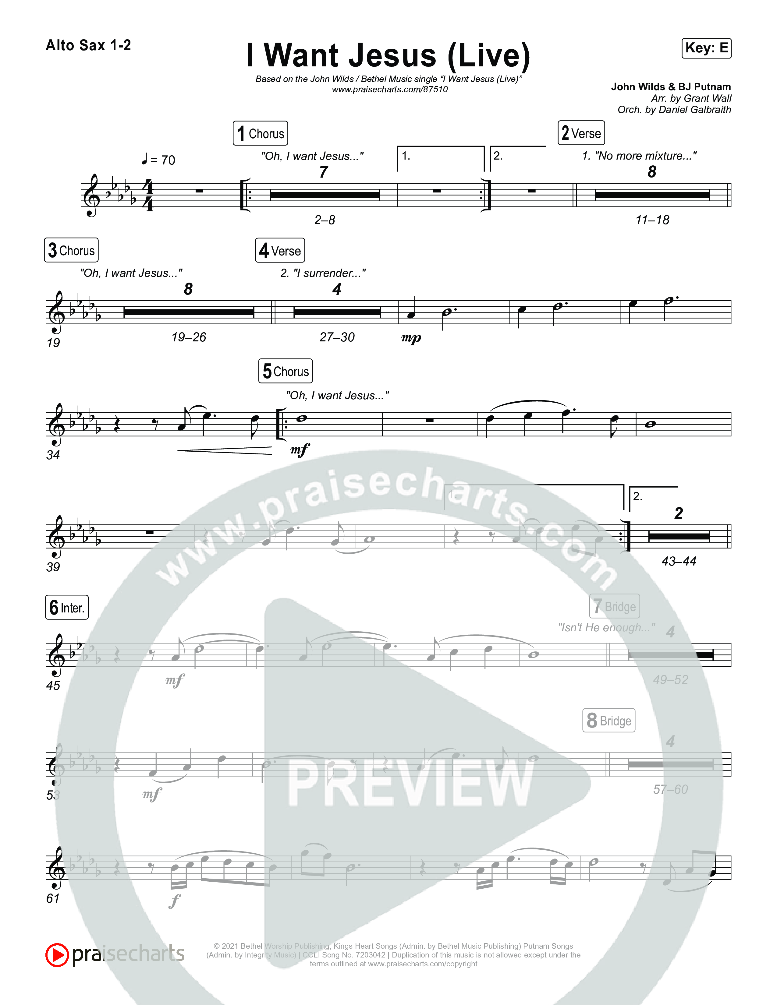 I Want Jesus (Live) Alto Sax 1,2 (John Wilds / Bethel Music)