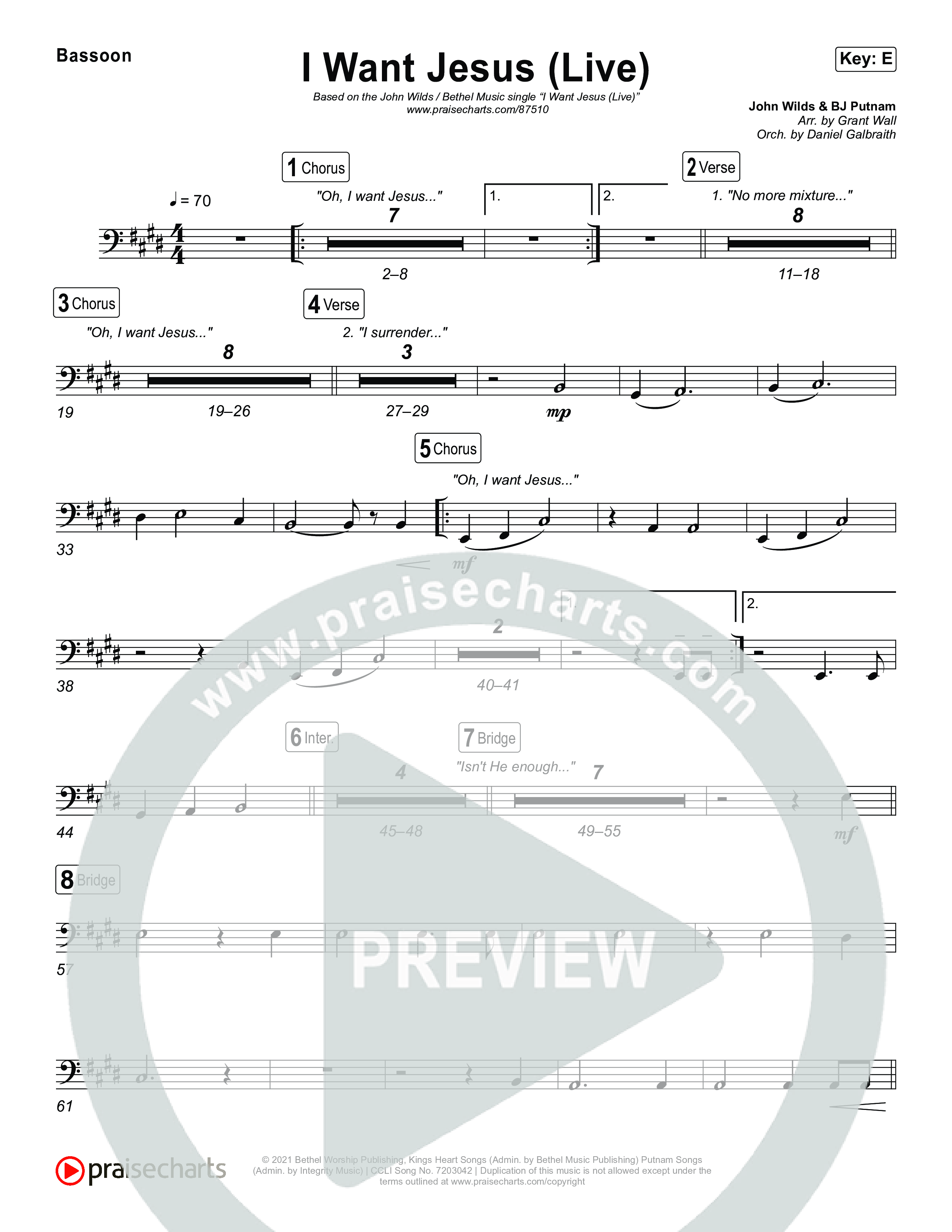 I Want Jesus (Live) Bassoon (John Wilds / Bethel Music)